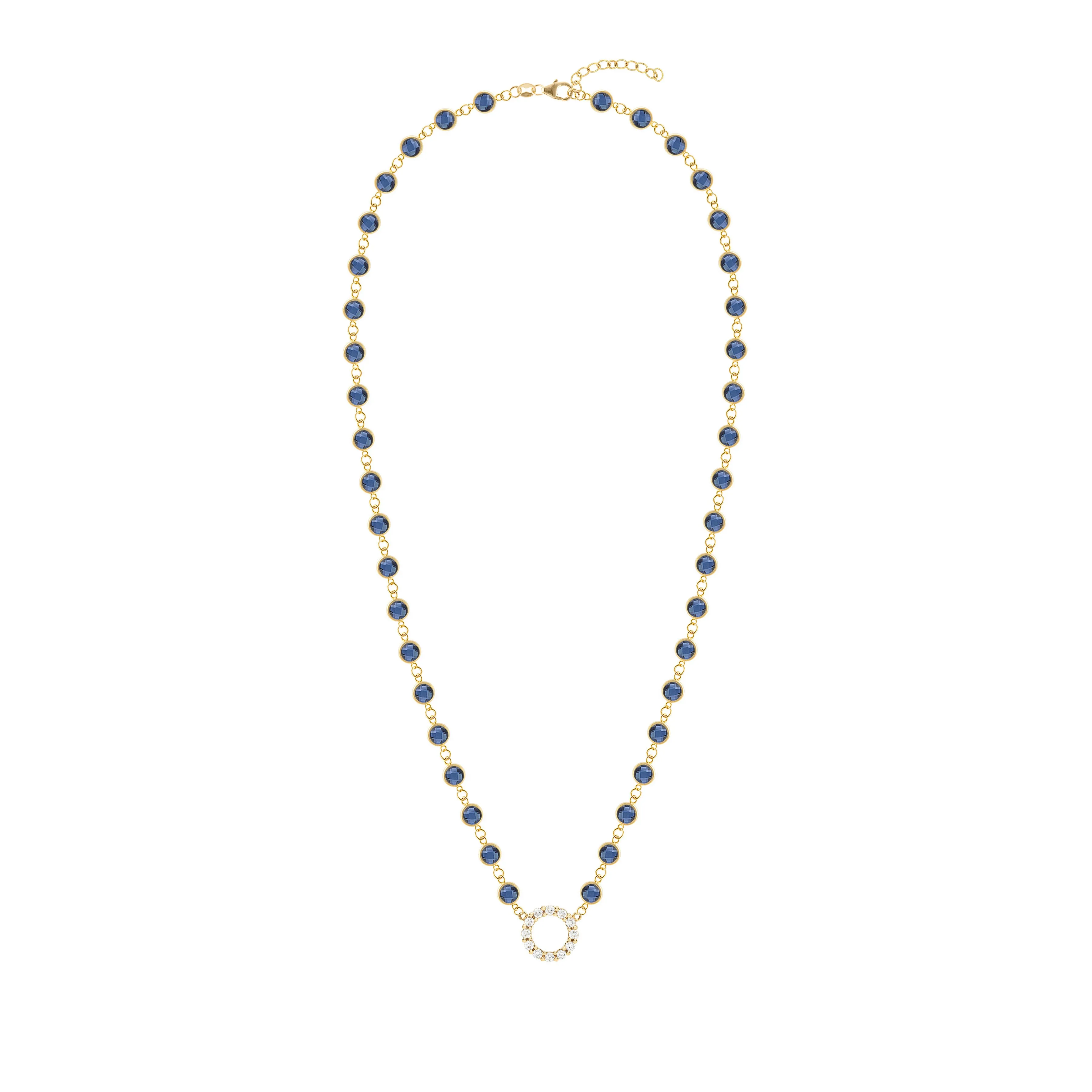 Rosecliff Diamond Small Circle & Newport Sapphire Necklace in 14k Gold (September) sold by Haverhill product image thumbnail 4
