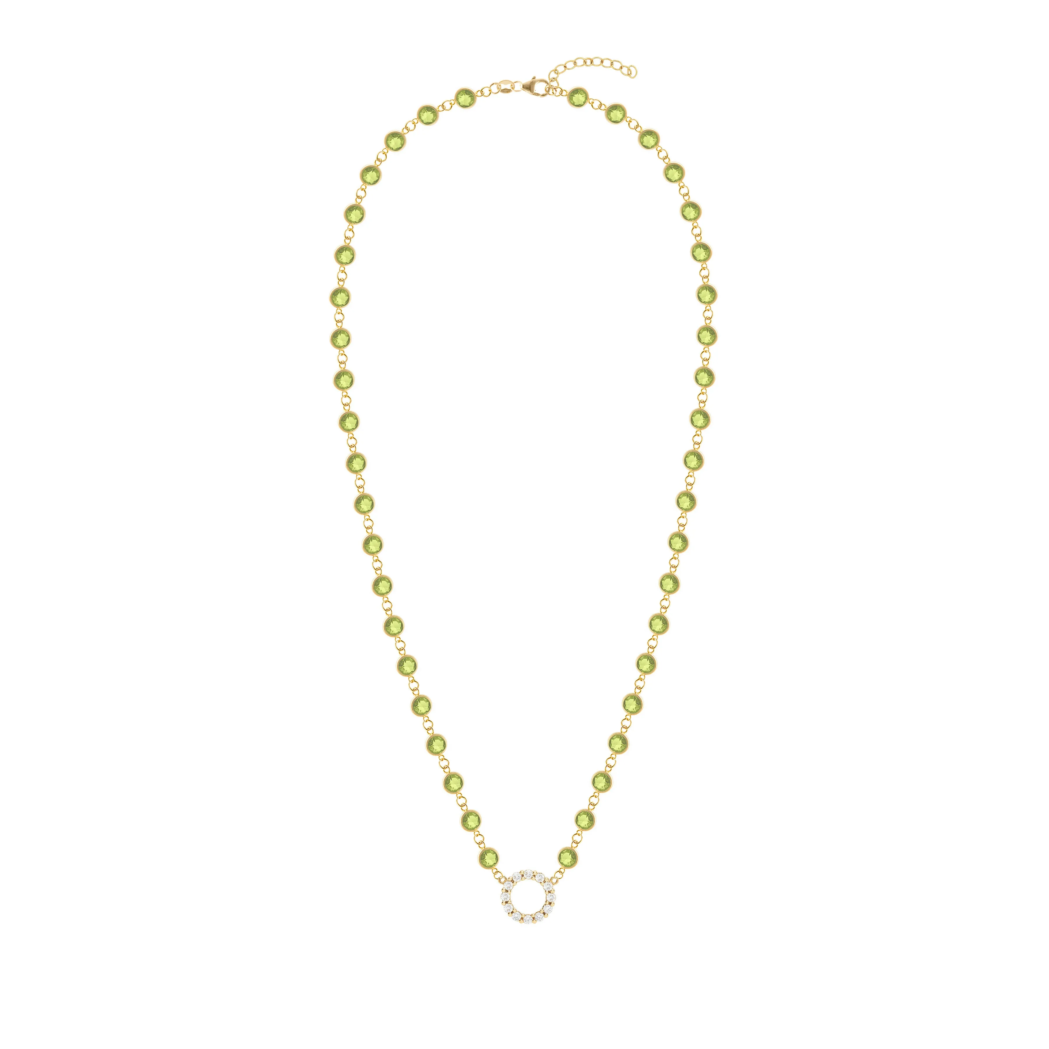 Rosecliff Diamond Small Circle & Newport Peridot Necklace in 14k Gold (August) sold by Haverhill product image thumbnail 4
