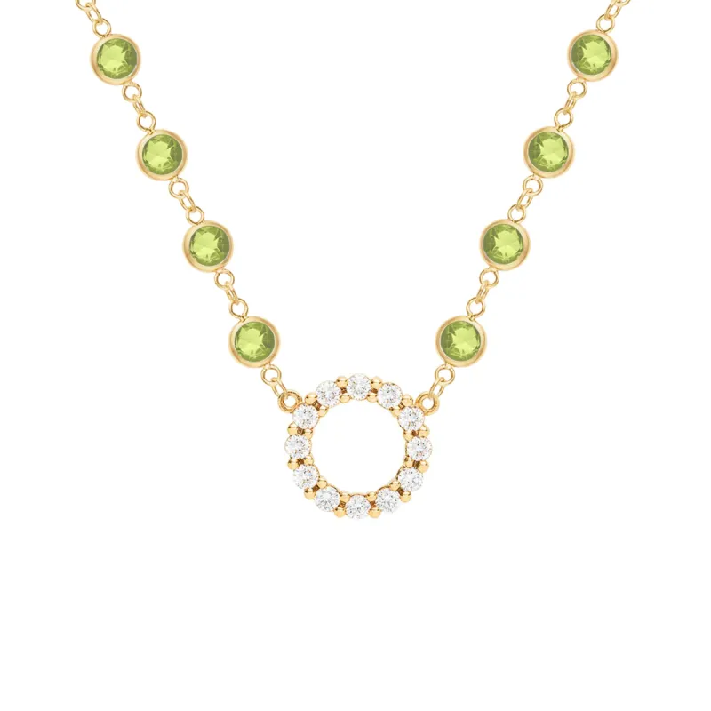 Rosecliff Diamond Small Circle & Newport Peridot Necklace in 14k Gold (August) sold by Haverhill