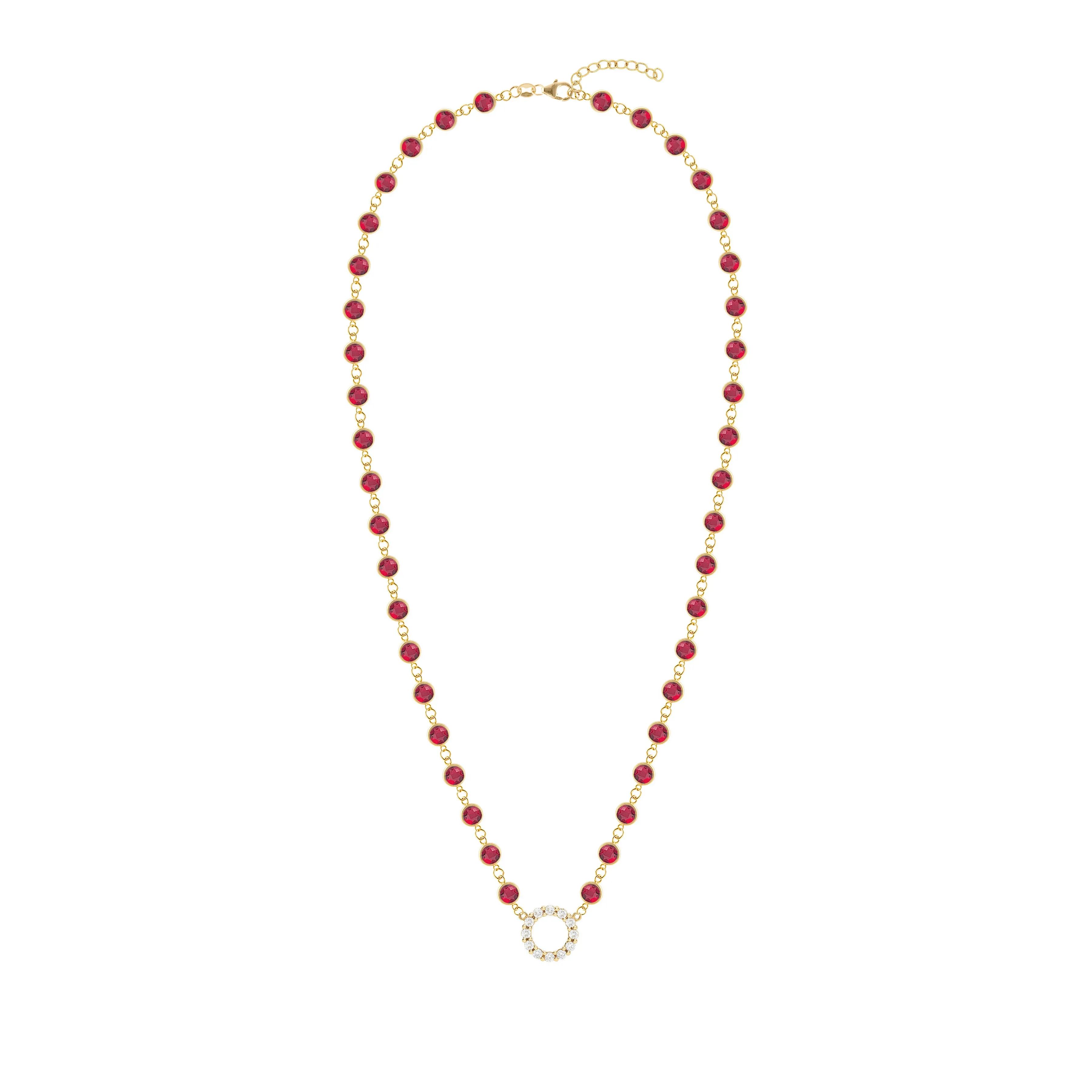 Rosecliff Diamond Small Circle & Newport Ruby Necklace in 14k Gold (July) sold by Haverhill product image thumbnail 4