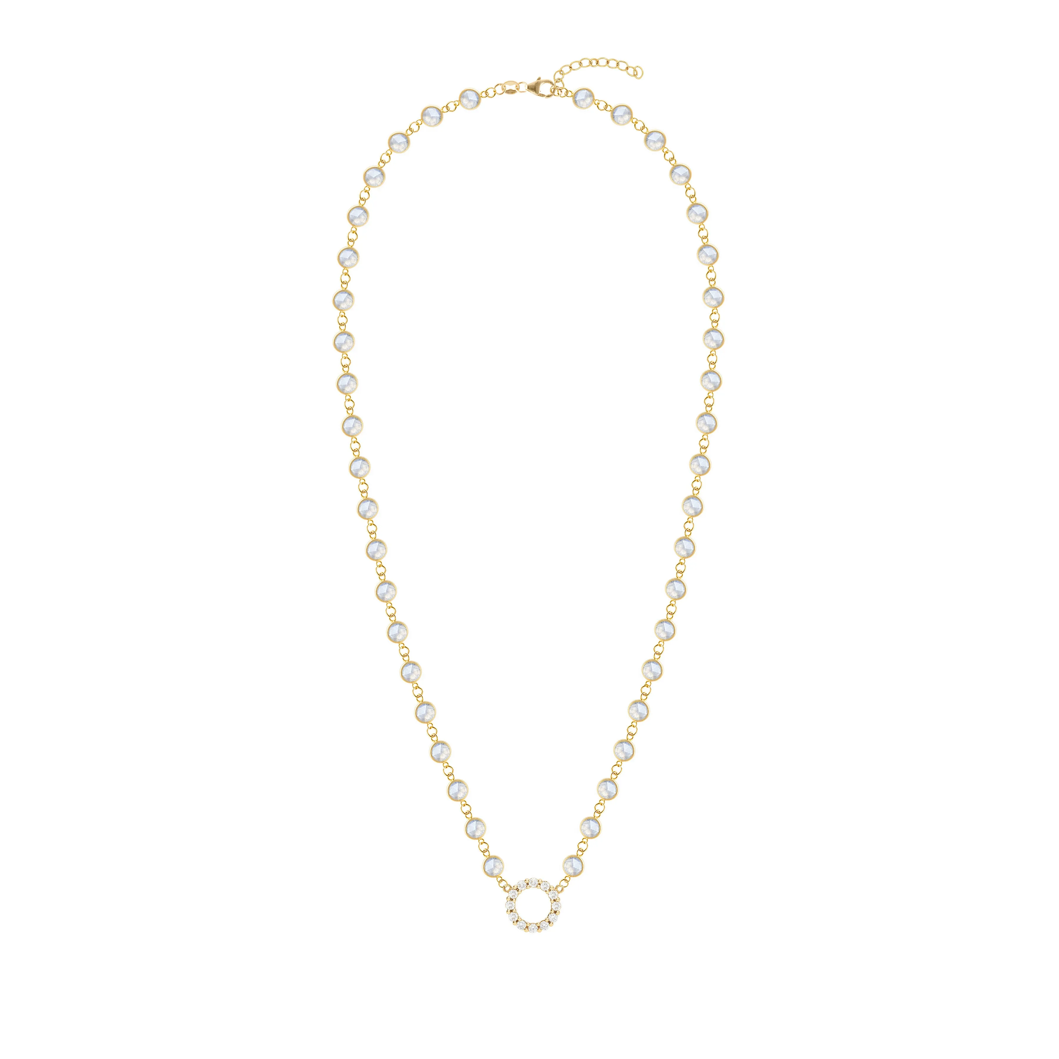 Rosecliff Diamond Small Circle & Newport Moonstone Necklace in 14k Gold (June) sold by Haverhill product image thumbnail 4