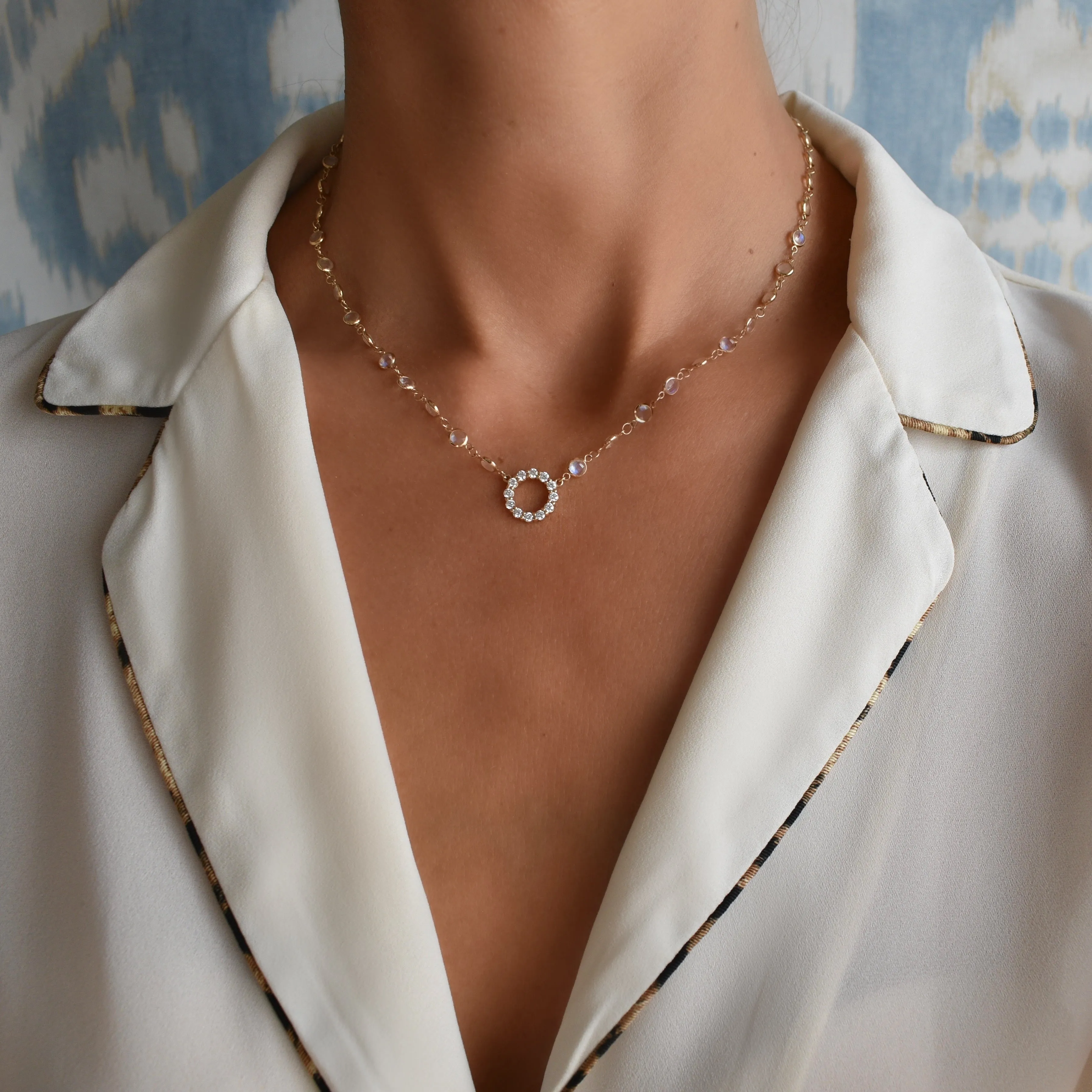 Rosecliff Diamond Small Circle & Newport Moonstone Necklace in 14k Gold (June) sold by Haverhill product image thumbnail 2
