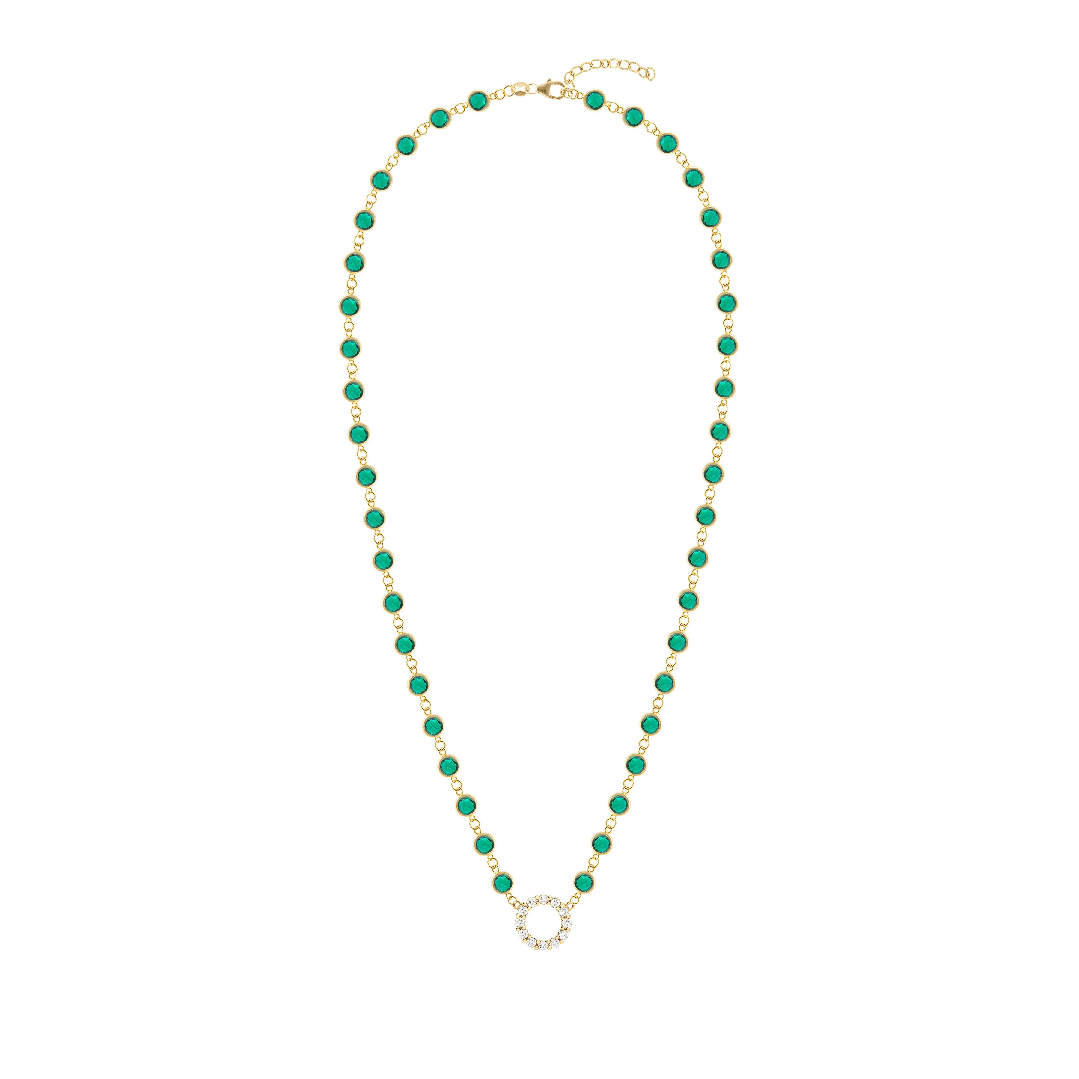 Rosecliff Diamond Small Circle & Newport Emerald Necklace in 14k Gold (May) sold by Haverhill product image thumbnail 4