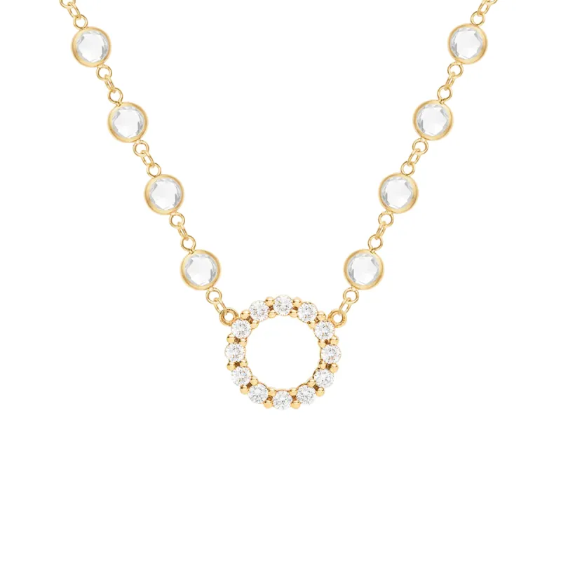 Rosecliff Diamond Small Circle & Newport White Topaz Necklace in 14k Gold (April) sold by Haverhill