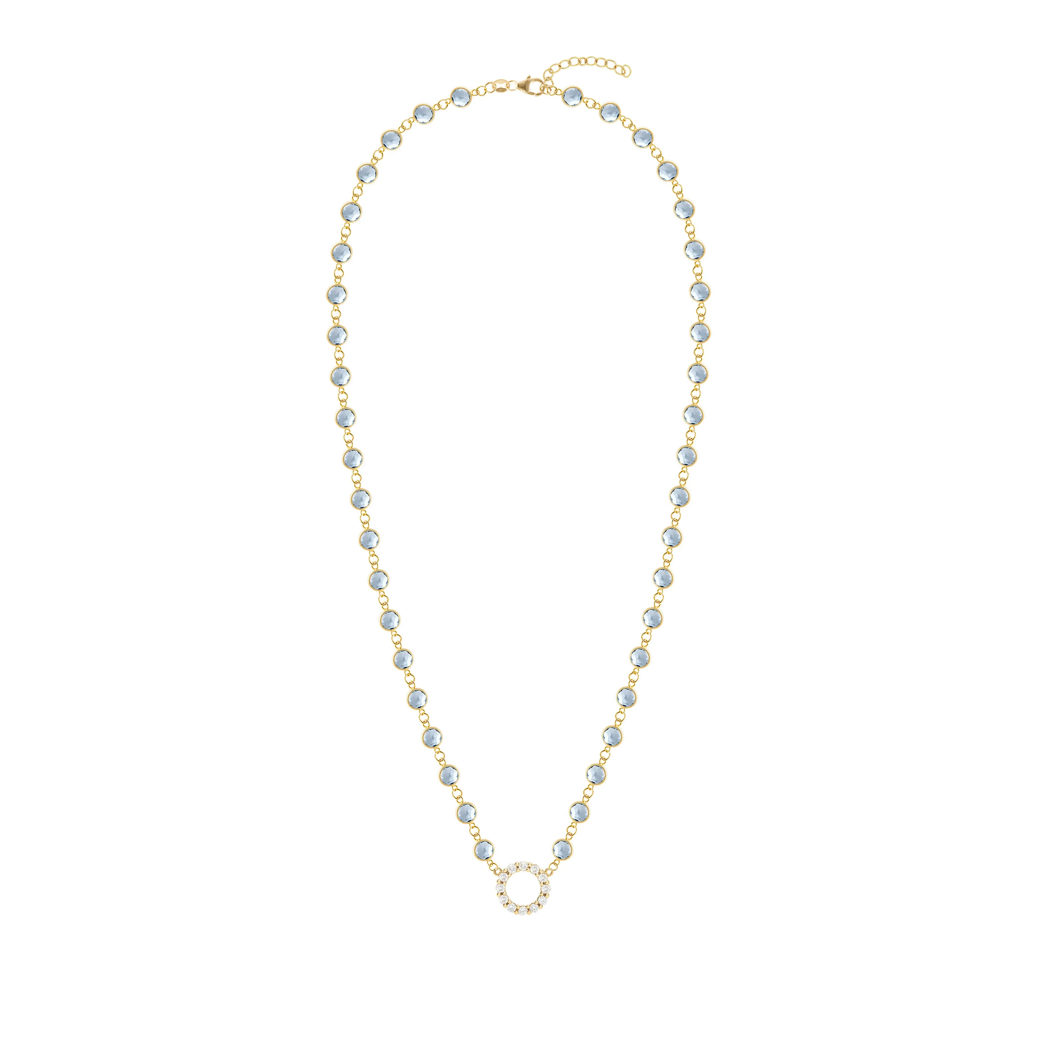 Rosecliff Diamond Small Circle & Newport Aquamarine Necklace in 14k Gold (March) sold by Haverhill product image thumbnail 4
