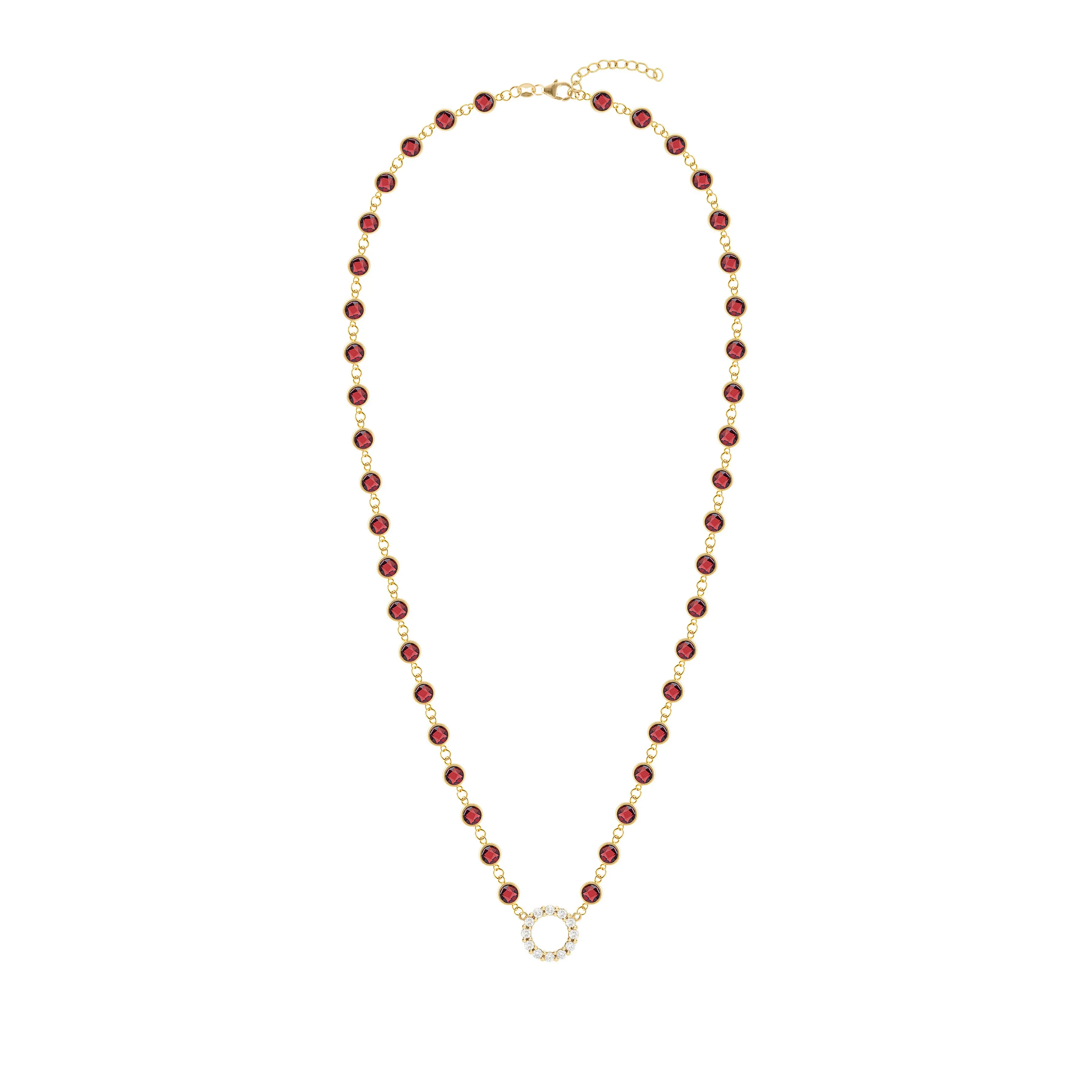 Rosecliff Diamond Small Circle & Newport Garnet Necklace in 14k Gold (January) sold by Haverhill product image thumbnail 4