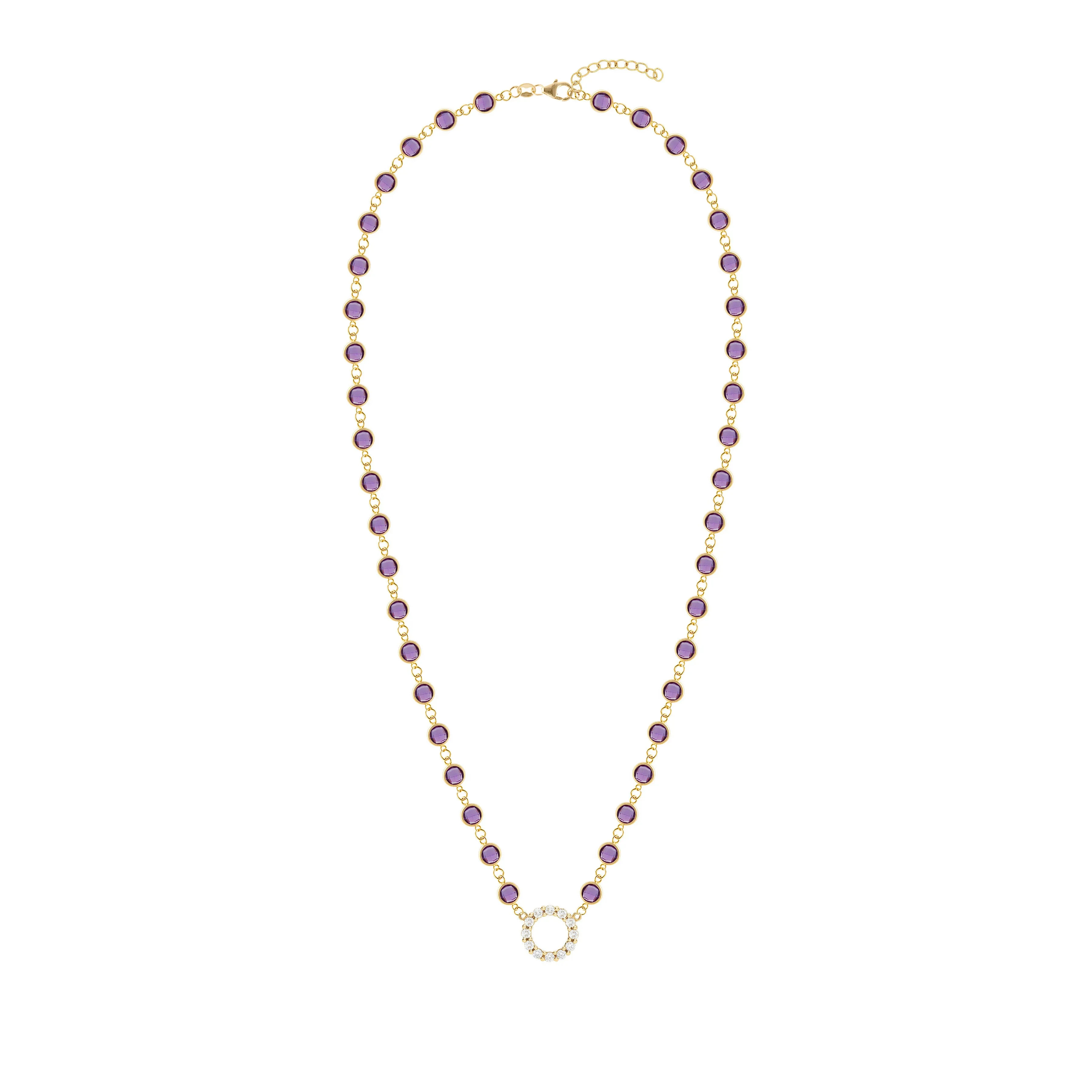 Rosecliff Diamond Small Circle & Newport Amethyst Necklace in 14k Gold (February) sold by Haverhill product image thumbnail 4