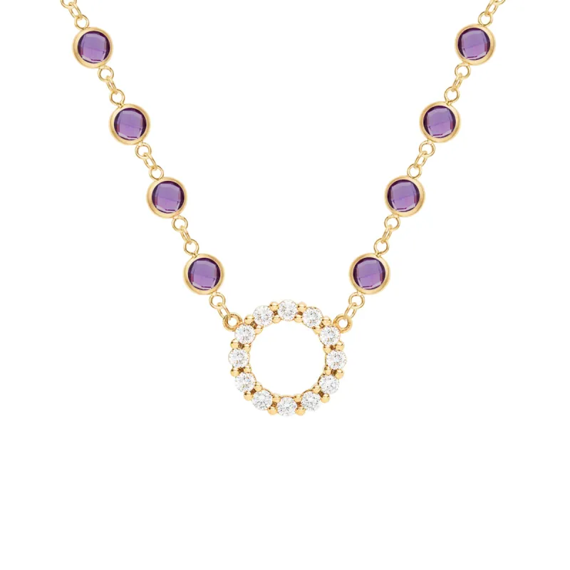 Rosecliff Diamond Small Circle & Newport Amethyst Necklace in 14k Gold (February) sold by Haverhill