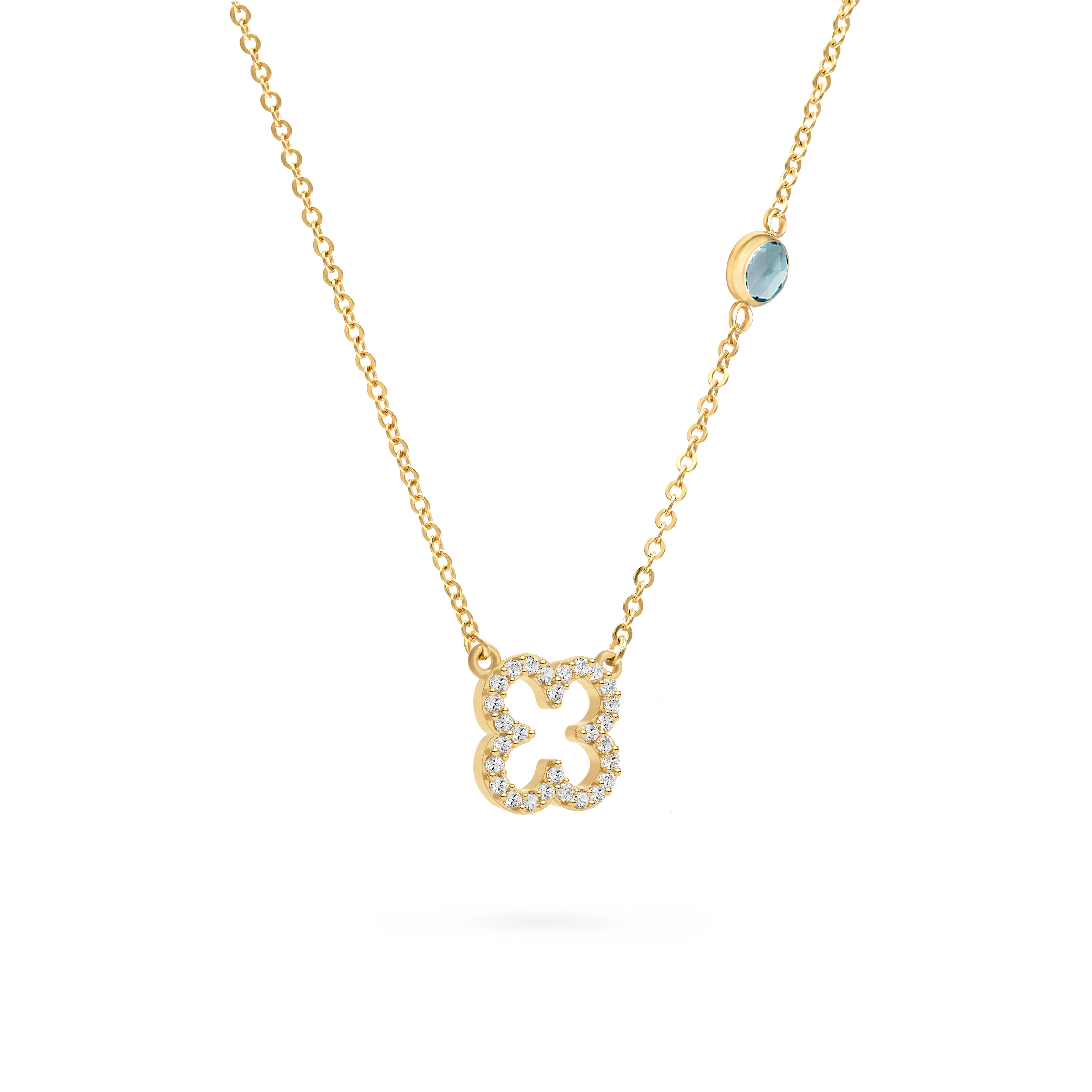 Diamond Clover & Nantucket Blue Topaz Necklace in 14k Gold (December) sold by Haverhill product image thumbnail 4