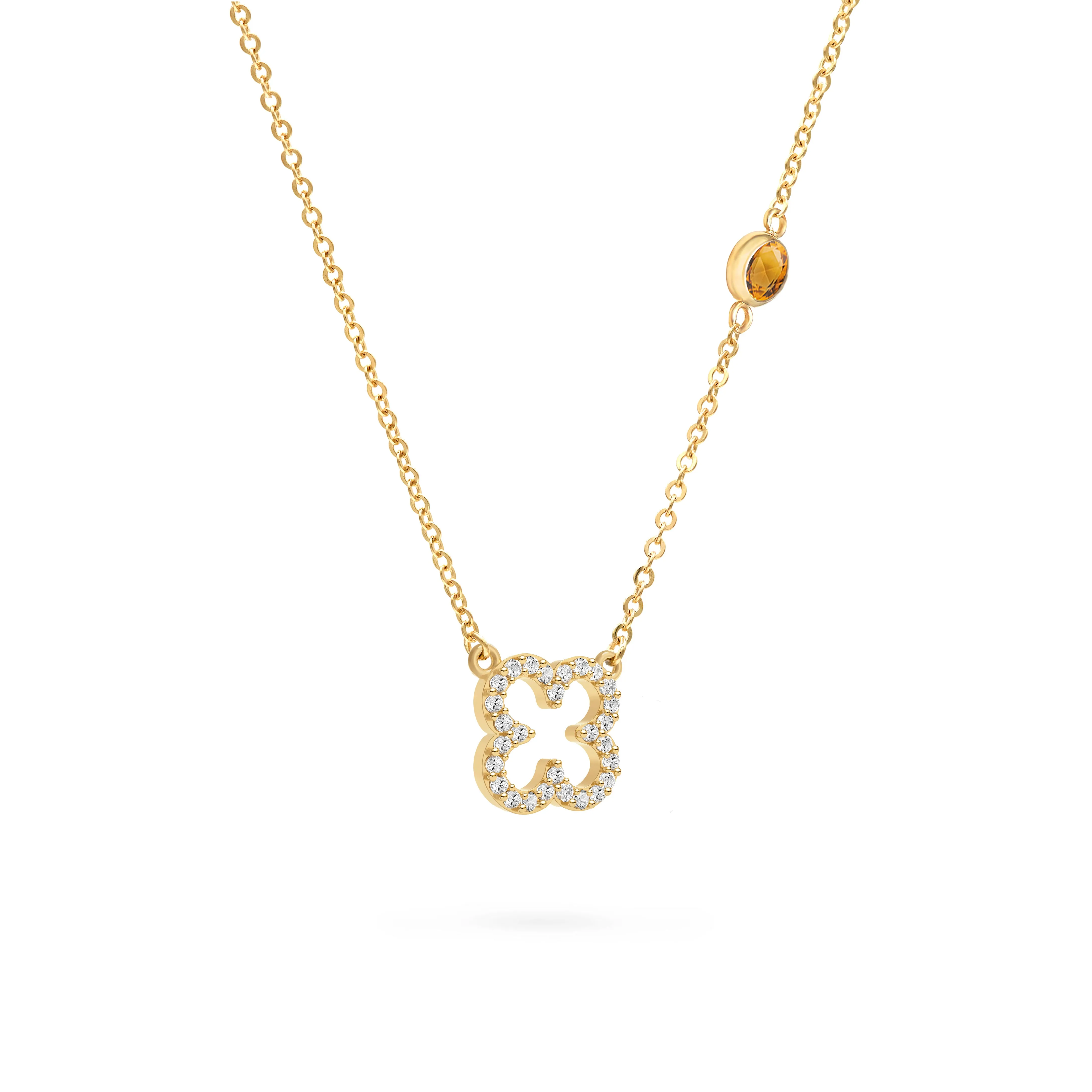 Diamond Clover & Citrine Necklace in 14k Gold (November) sold by Haverhill product image thumbnail 4