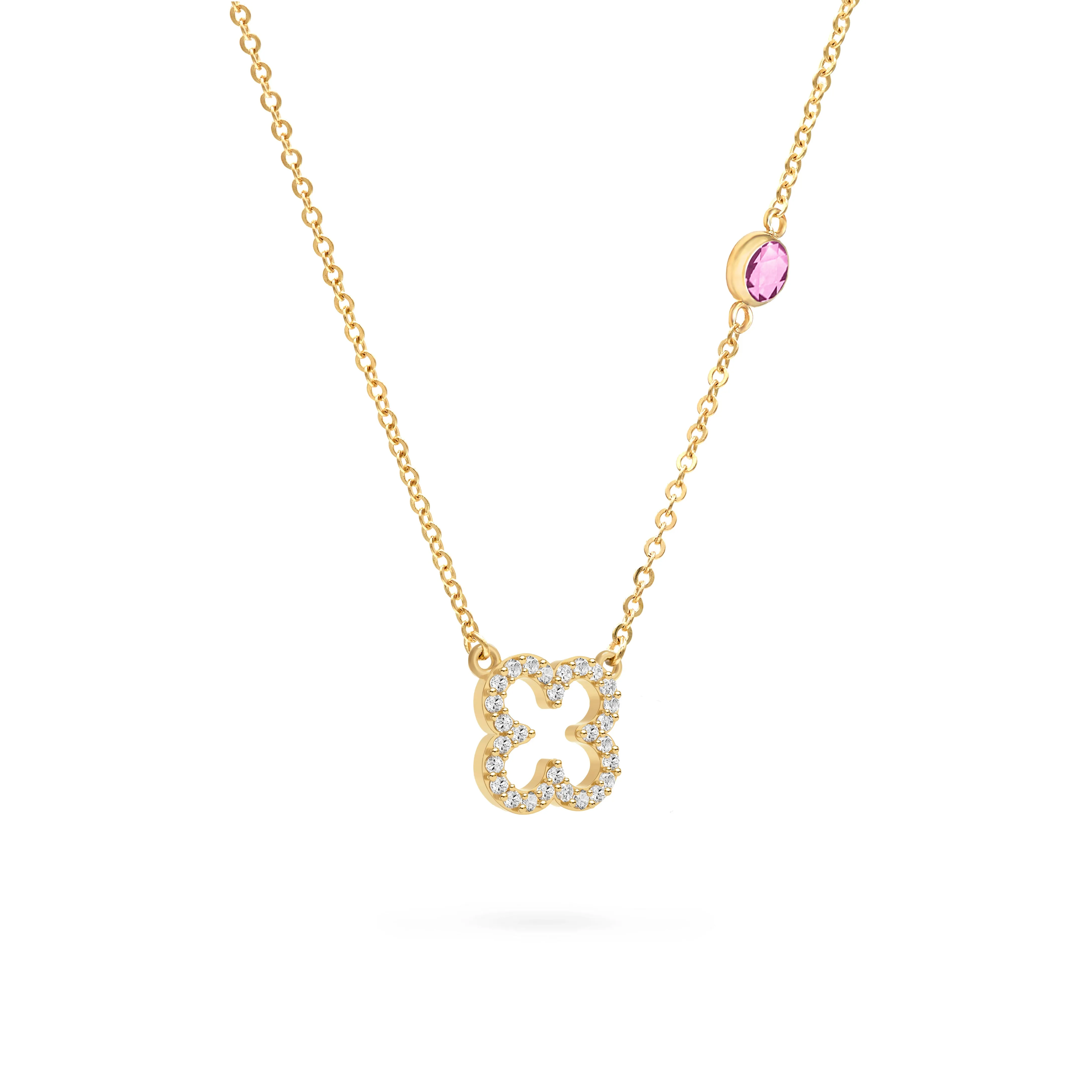 Diamond Clover & Pink Sapphire Necklace in 14k Gold (October) sold by Haverhill product image thumbnail 4