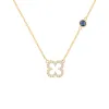 Diamond Clover & Sapphire Necklace in 14k Gold (September) sold by Haverhill