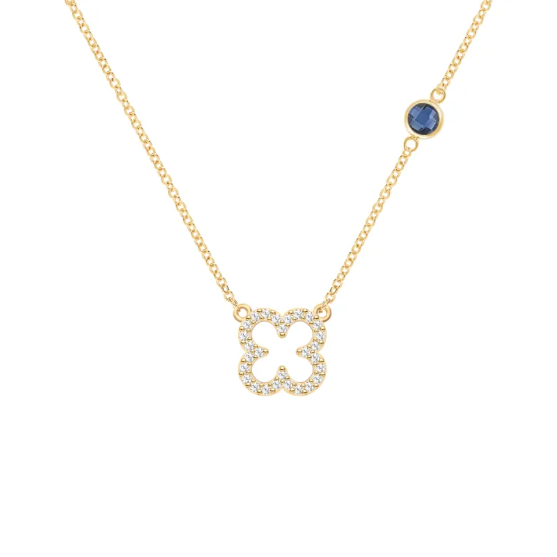 Diamond Clover & Sapphire Necklace in 14k Gold (September) sold by Haverhill