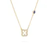 Diamond Clover & Sapphire Necklace in 14k Gold (September) sold by Haverhill