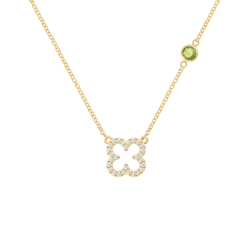 Diamond Clover & Peridot Necklace in 14k Gold (August) sold by Haverhill