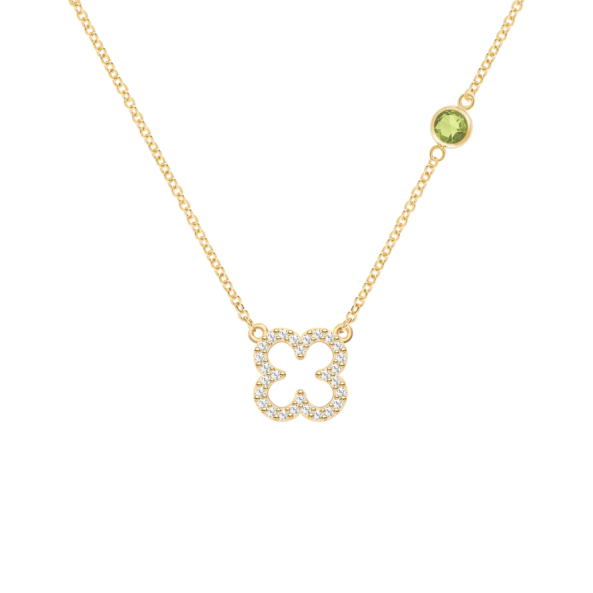 Diamond Clover & Peridot Necklace in 14k Gold (August) sold by Haverhill