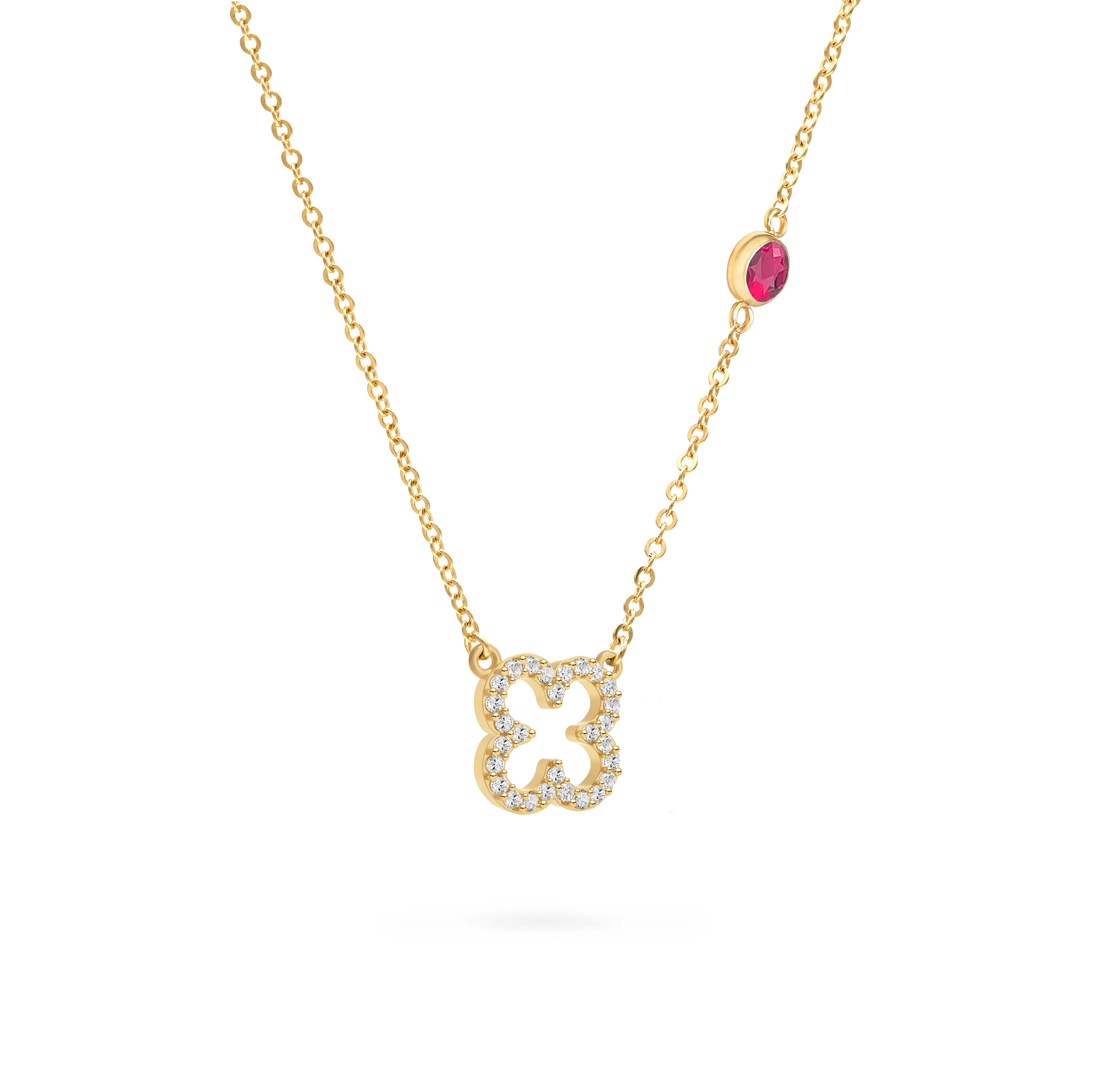 Diamond Clover & Ruby Necklace in 14k Gold (July) sold by Haverhill product image thumbnail 4