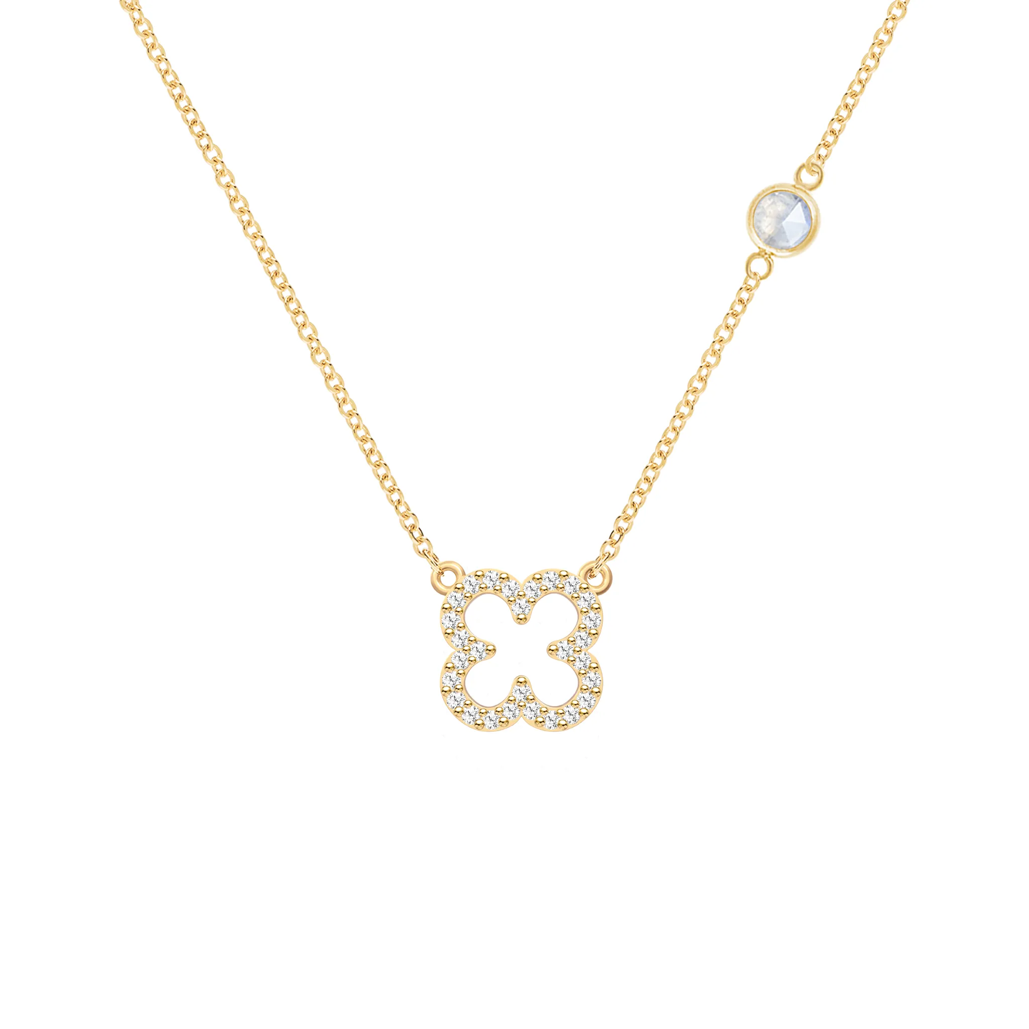 Diamond Clover & Moonstone Necklace in 14k Gold (June) sold by Haverhill