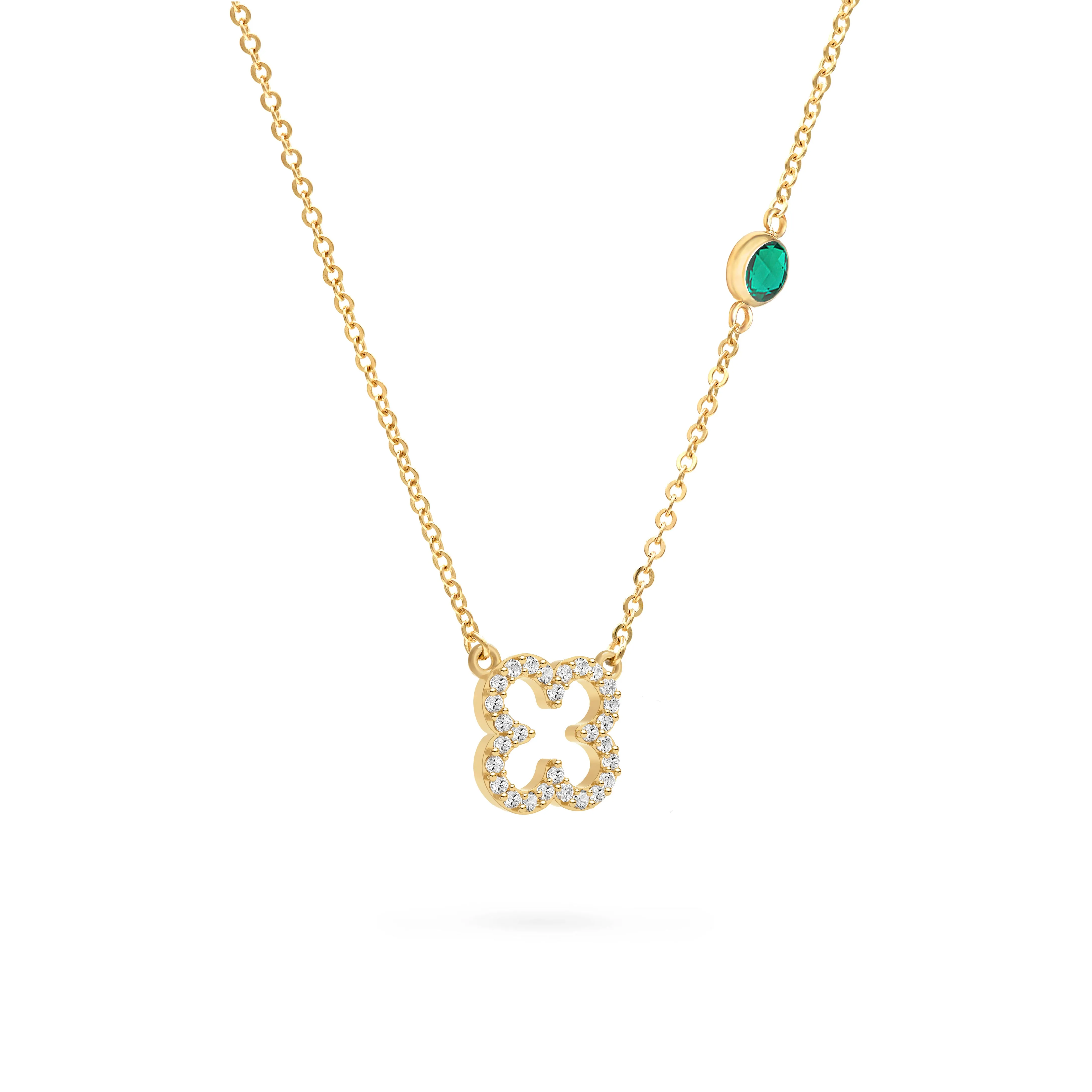 Diamond Clover & Emerald Necklace in 14k Gold (May) sold by Haverhill product image thumbnail 4