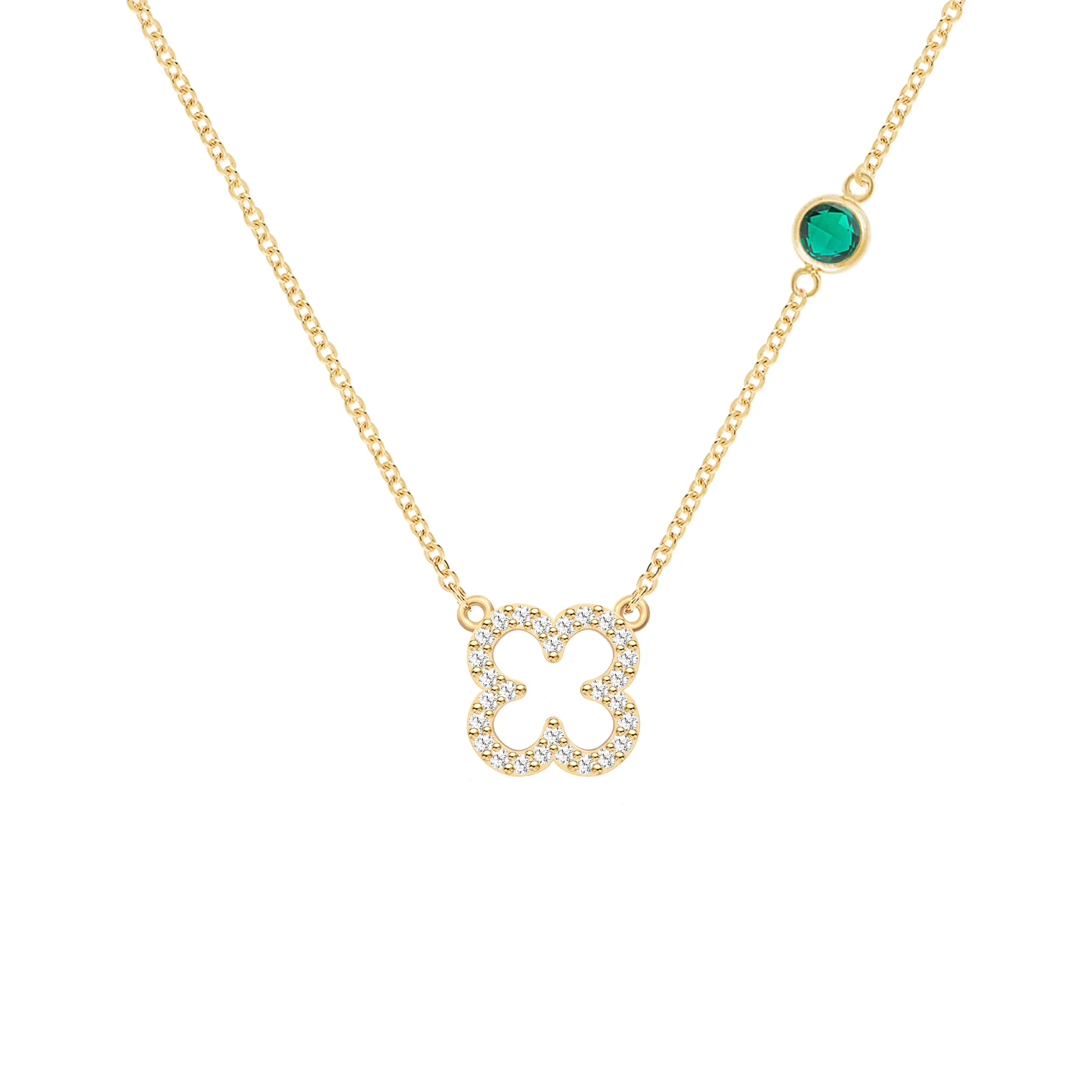 Diamond Clover & Emerald Necklace in 14k Gold (May) sold by Haverhill