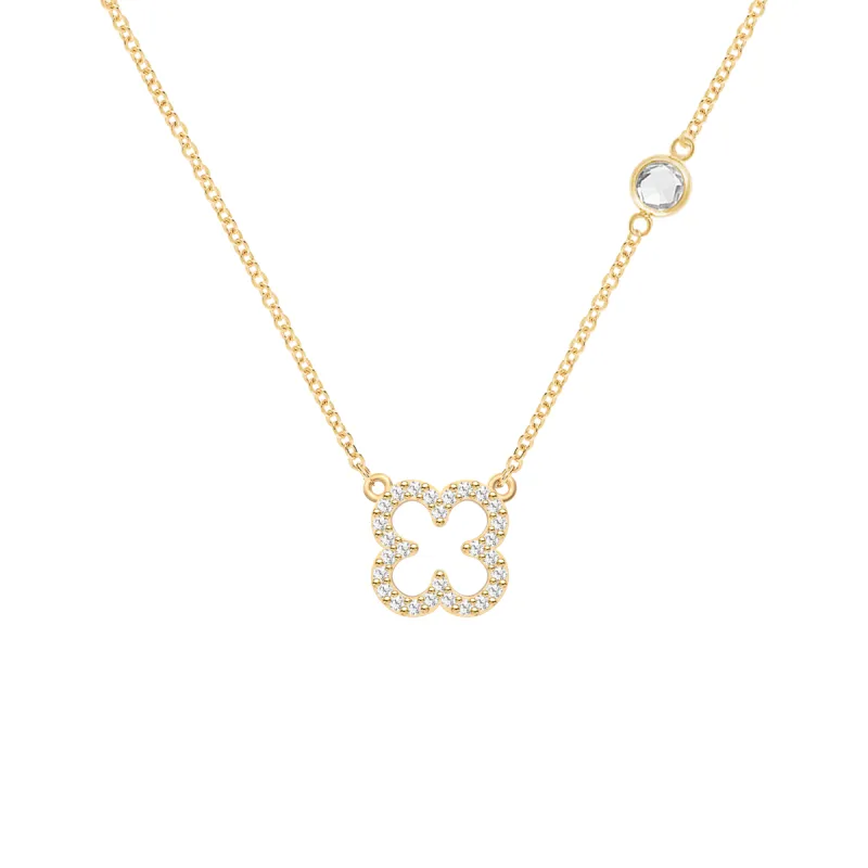 Diamond Clover & White Topaz Necklace in 14k Gold (April) sold by Haverhill