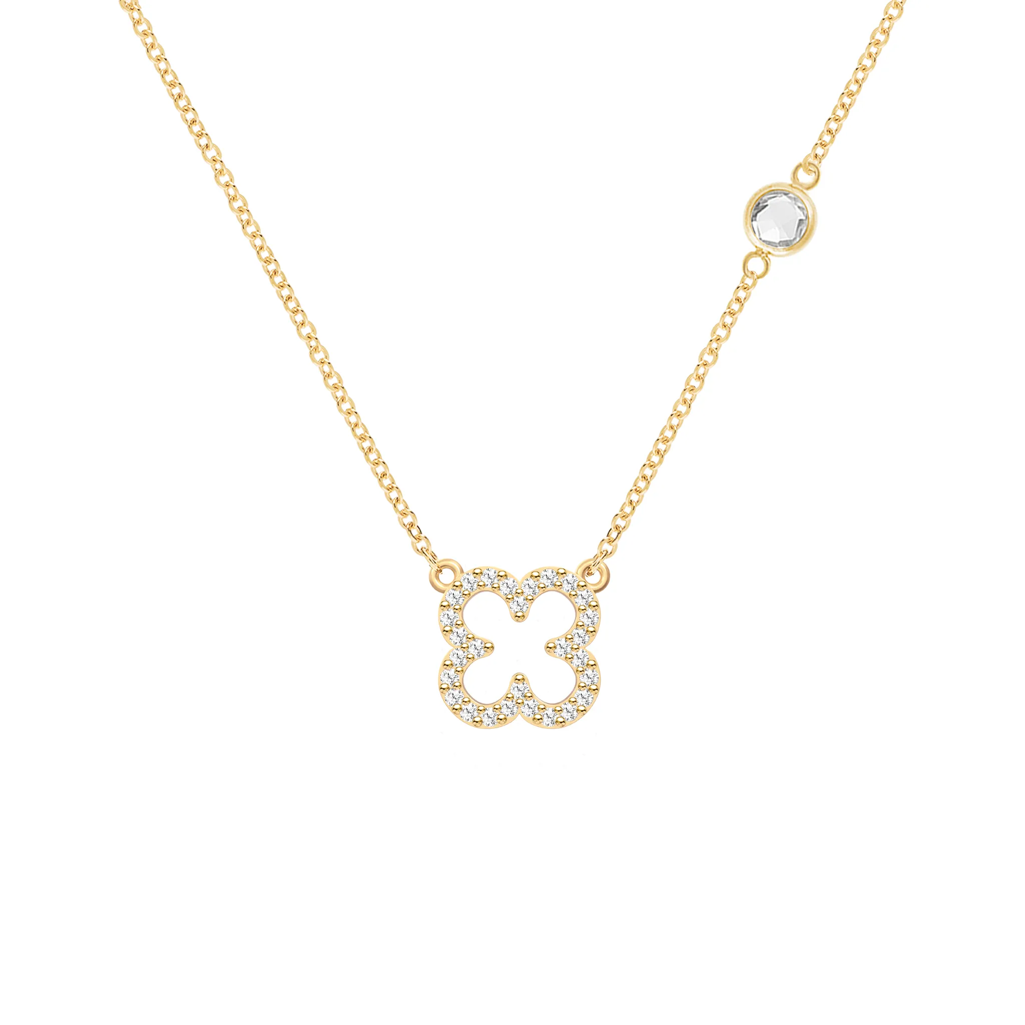 Diamond Clover & White Topaz Necklace in 14k Gold (April) sold by Haverhill