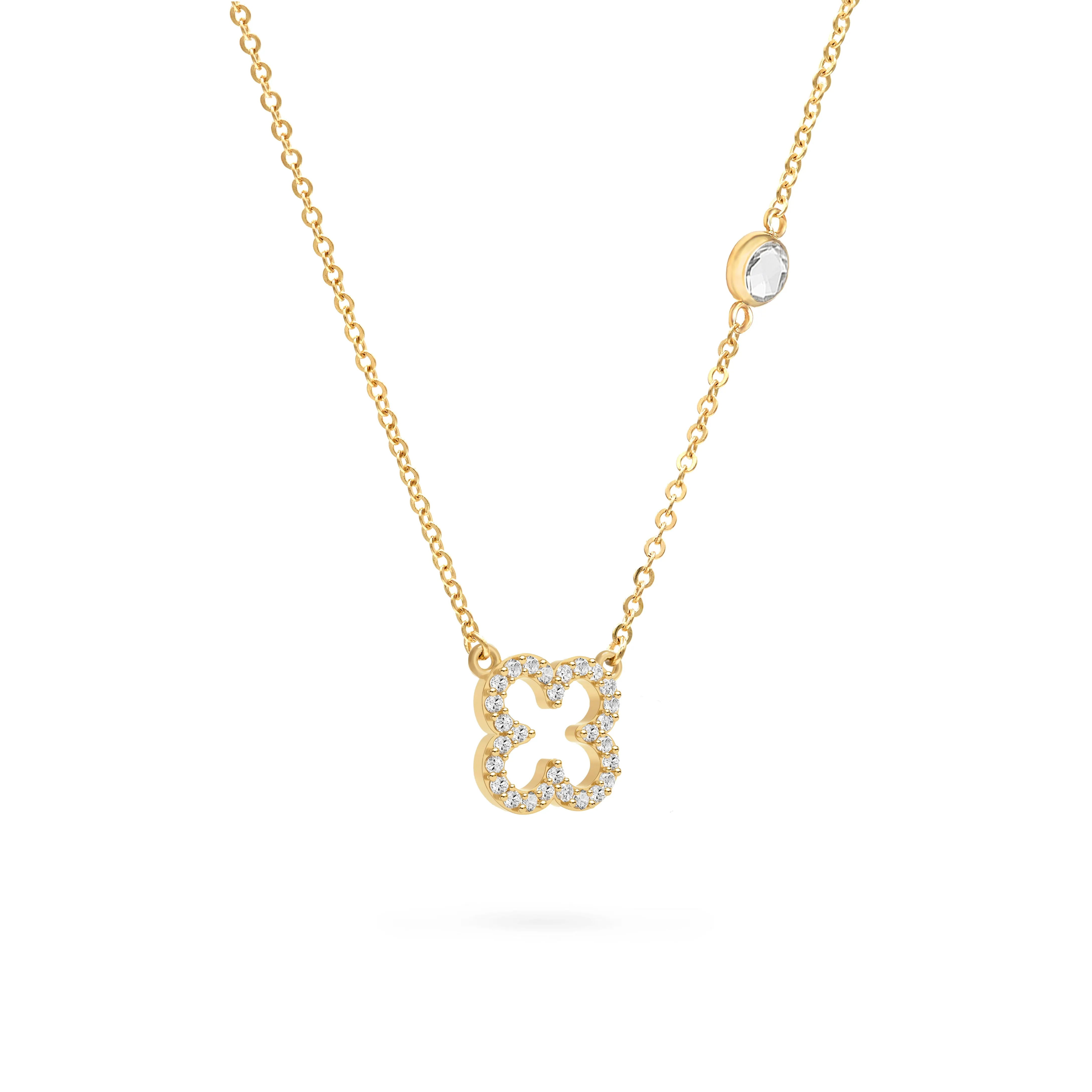 Diamond Clover & White Topaz Necklace in 14k Gold (April) sold by Haverhill product image thumbnail 4