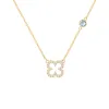 Diamond Clover & Aquamarine Necklace in 14k Gold (March) sold by Haverhill