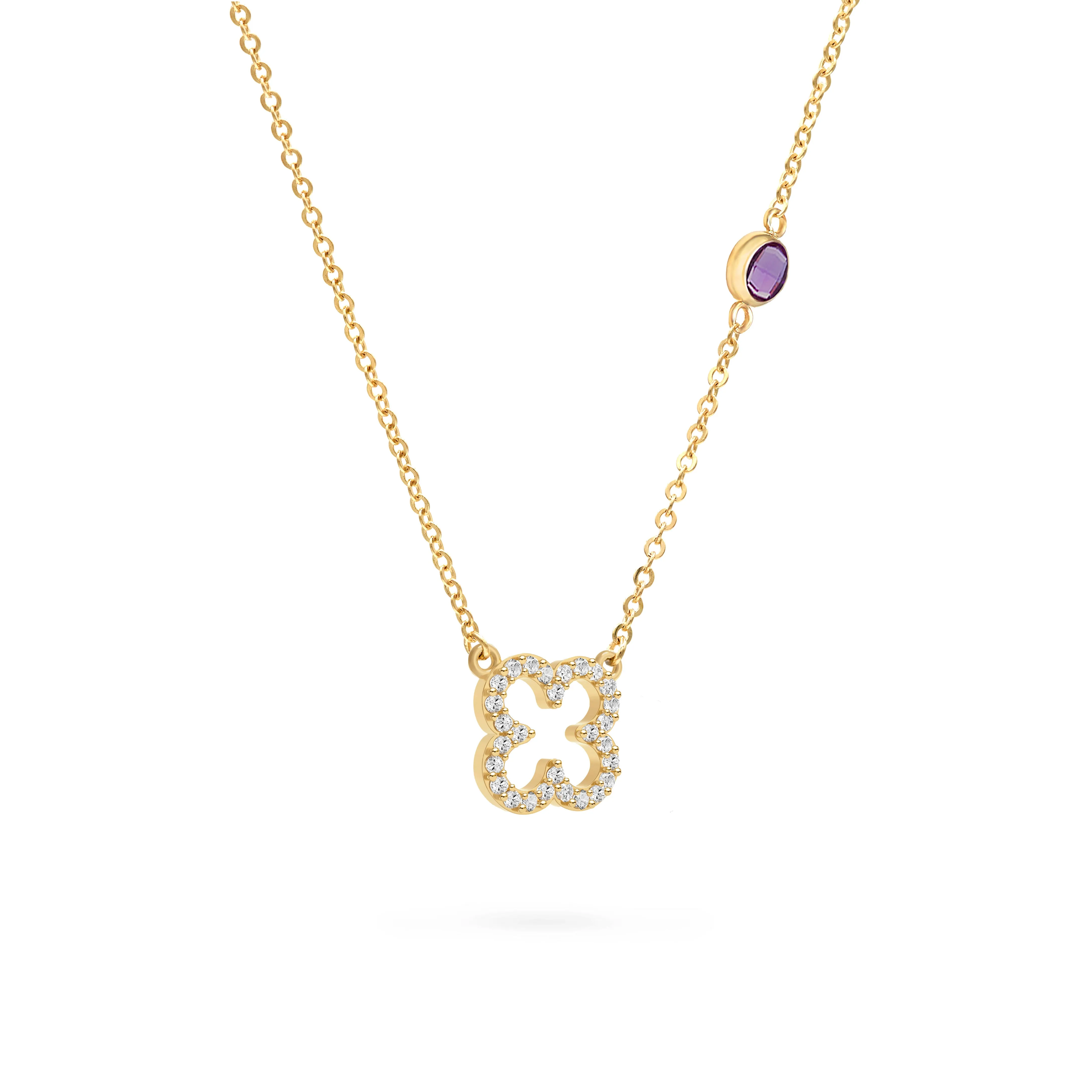 Diamond Clover & Amethyst Necklace in 14k Gold (February) sold by Haverhill product image thumbnail 4