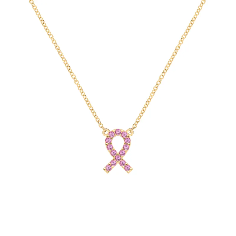 Pink Awareness Pave Ribbon Necklace in 14k Gold sold by Haverhill