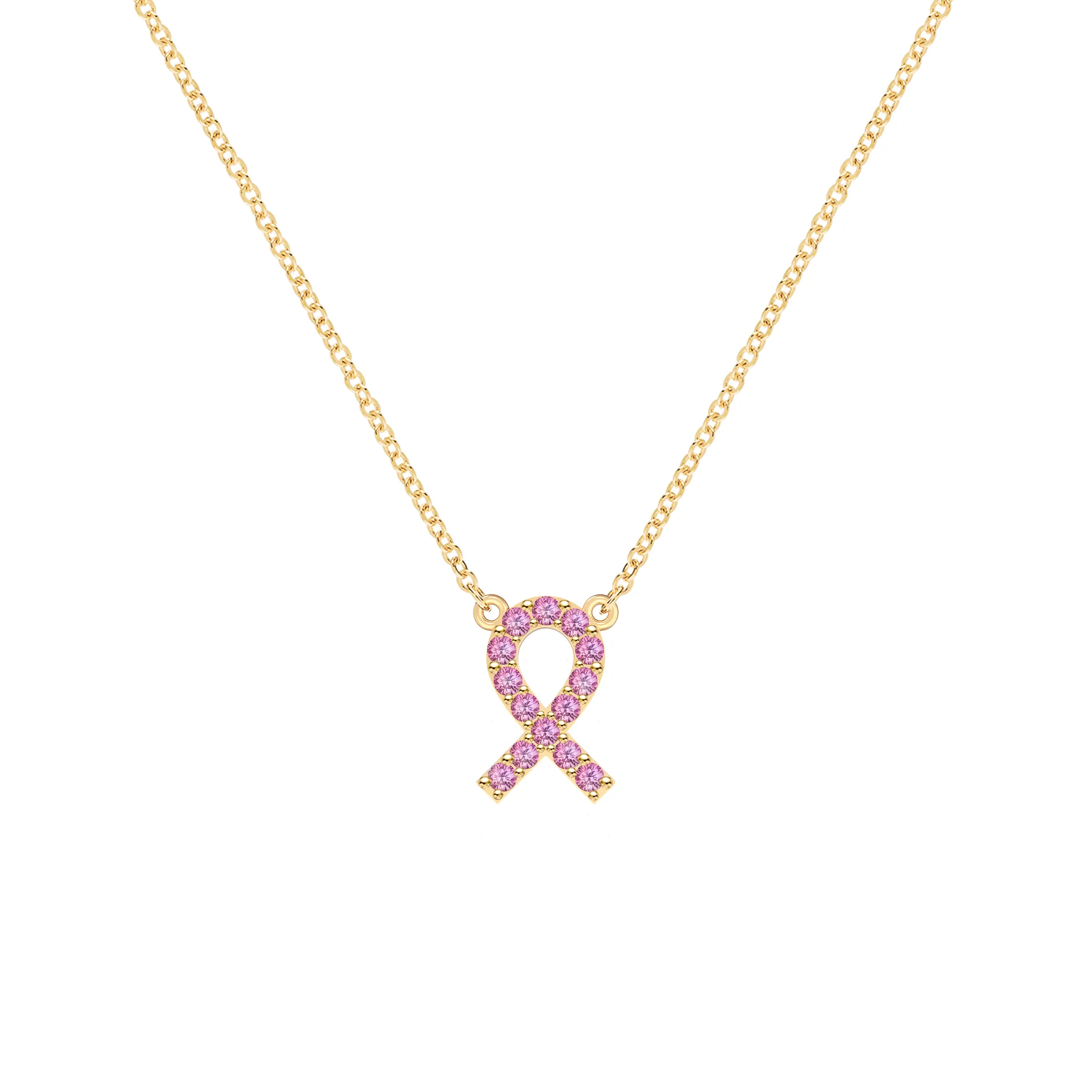 Pink Awareness Pave Ribbon Necklace in 14k Gold sold by Haverhill
