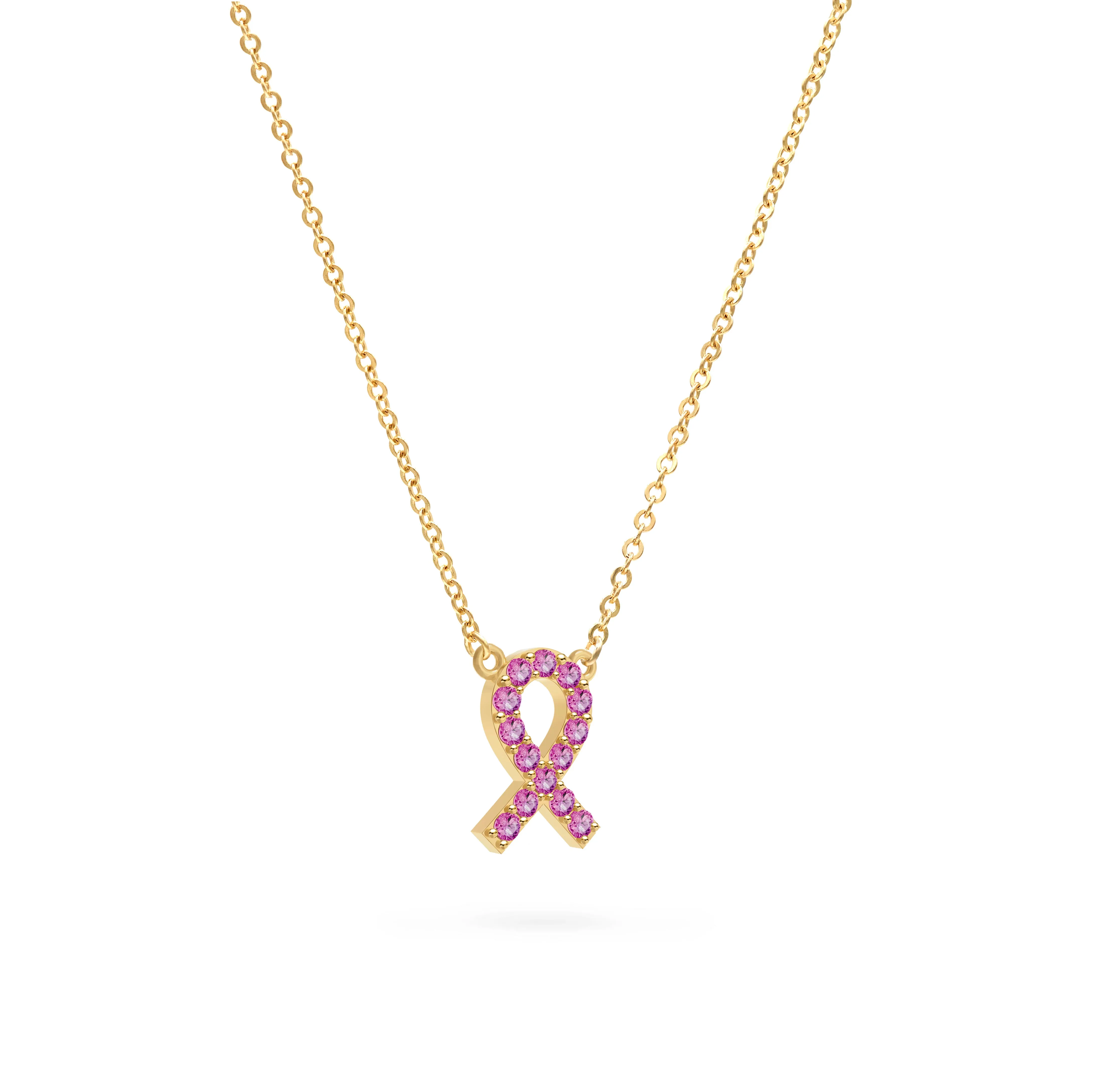 Pink Awareness Pave Ribbon Necklace in 14k Gold sold by Haverhill product image thumbnail 4