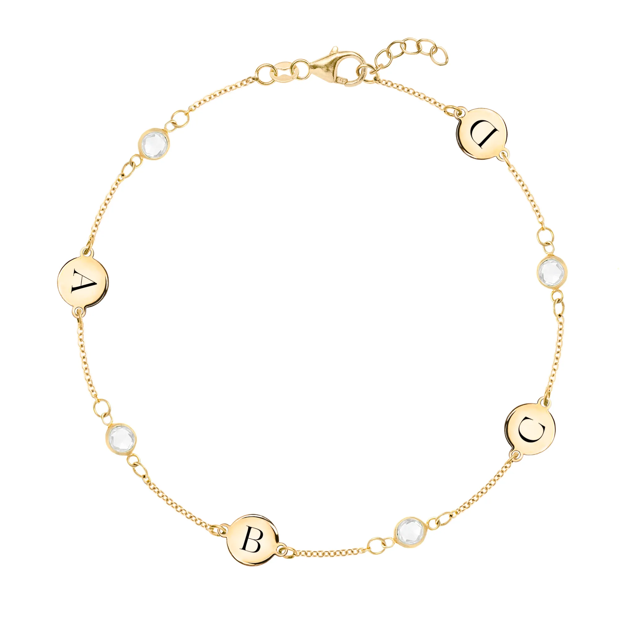 4 Letter & 4 Petite Birthstone Bracelet in 14k Gold sold by Haverhill