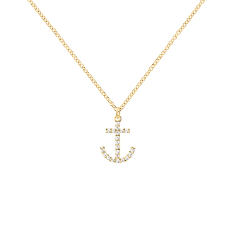 Diamond Anchor Pendant with Classic Chain in 14k Gold sold by Haverhill