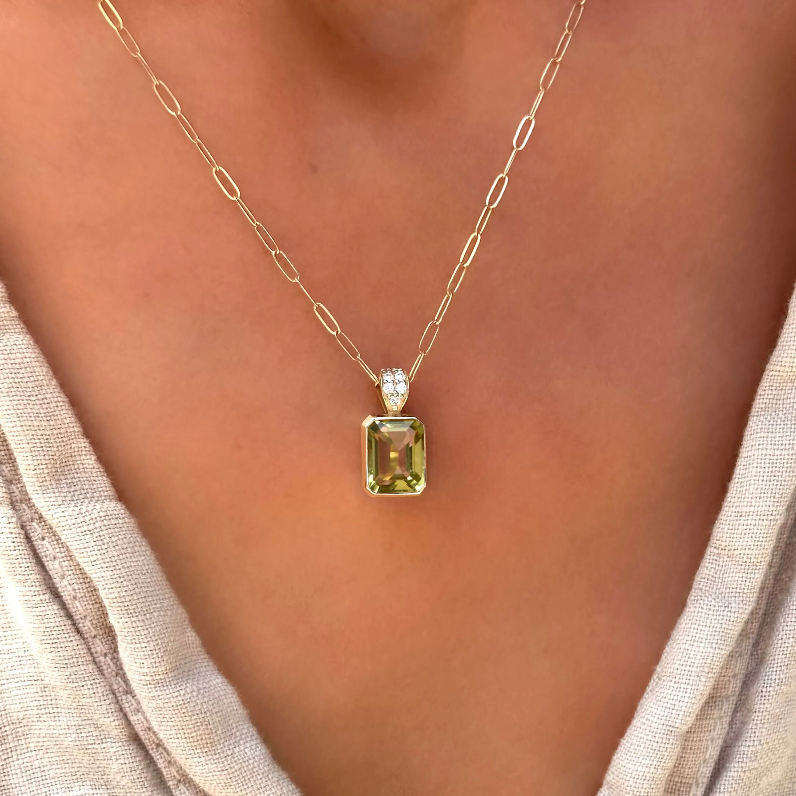 Warren Lemon Verbena Quartz Pendant with Diamond Bale in 14k Gold (August) sold by Haverhill product image thumbnail 3