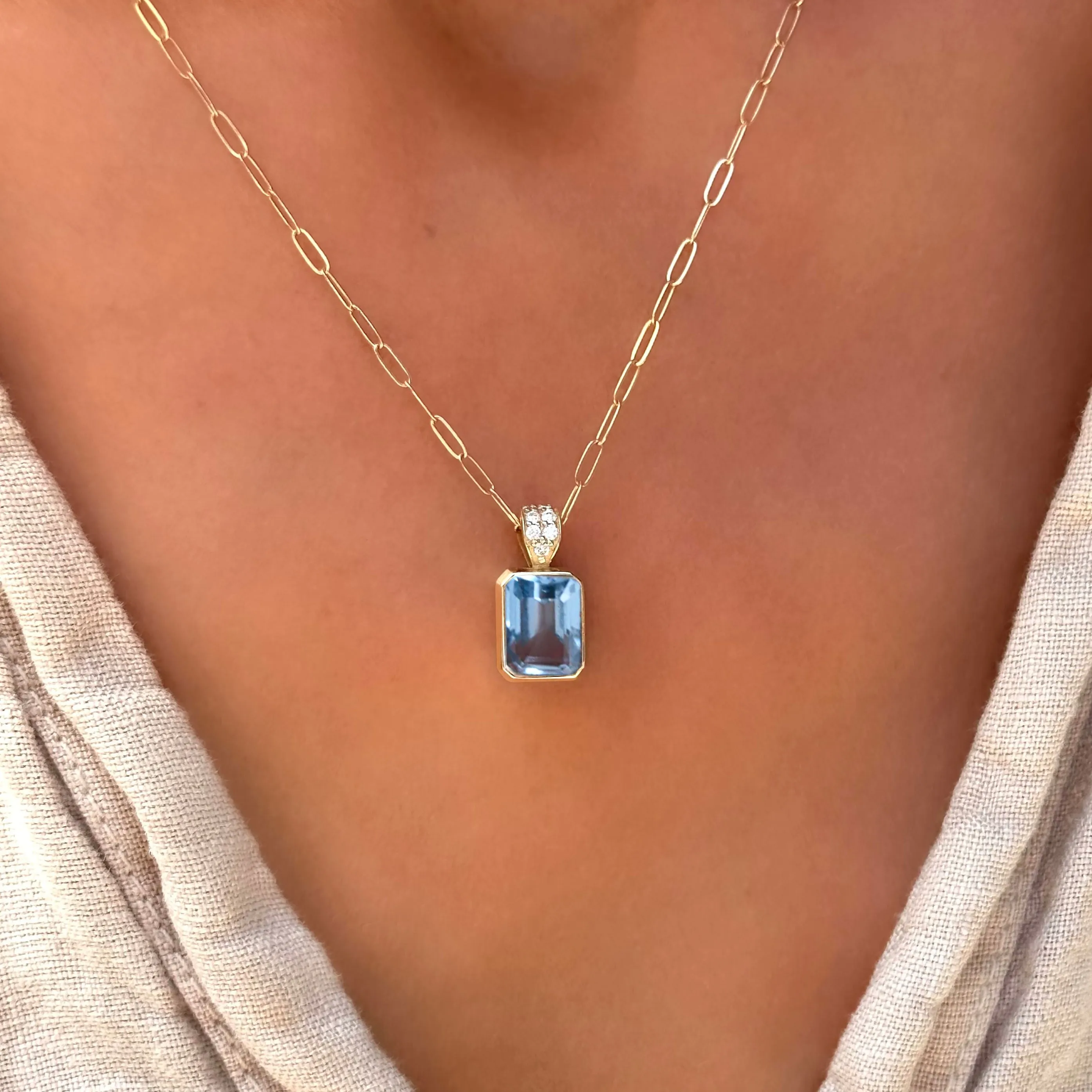 Warren Aquamarine Pendant with Diamond Bale in 14k Gold (March) sold by Haverhill product image thumbnail 3