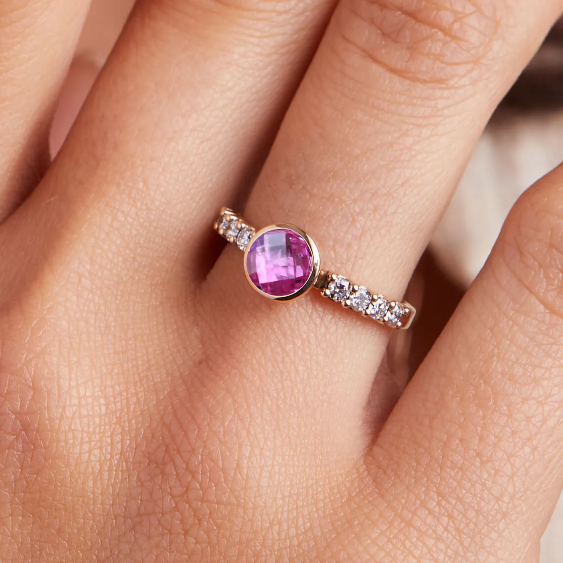 Rosecliff Grand Pink Sapphire Ring in 14k Gold (October) sold by Haverhill product image thumbnail 3