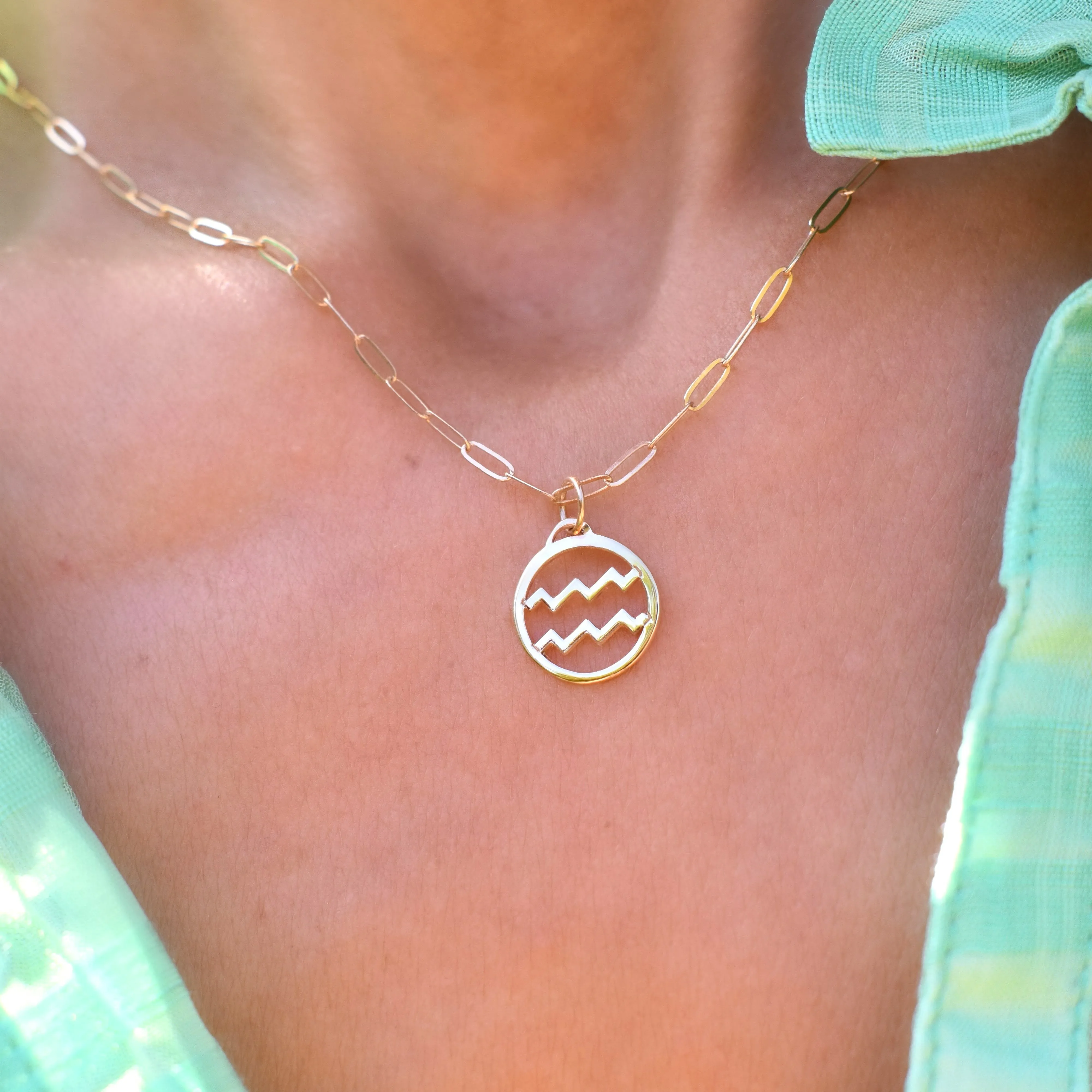 Flat Aquarius Pendant with Adelaide Mini Chain in 14k Gold sold by Haverhill product image thumbnail 3