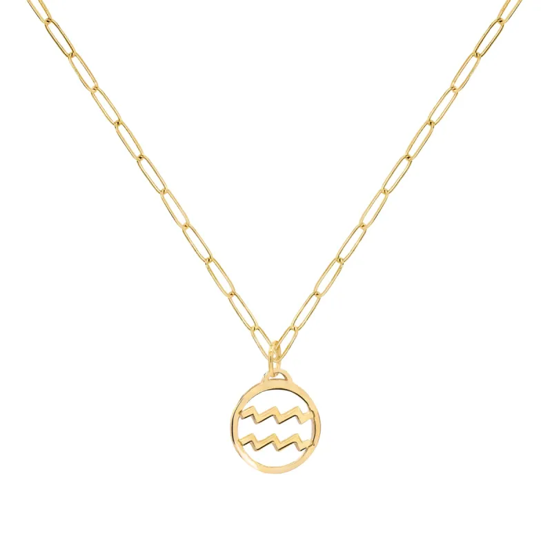 Flat Aquarius Pendant with Adelaide Mini Chain in 14k Gold sold by Haverhill