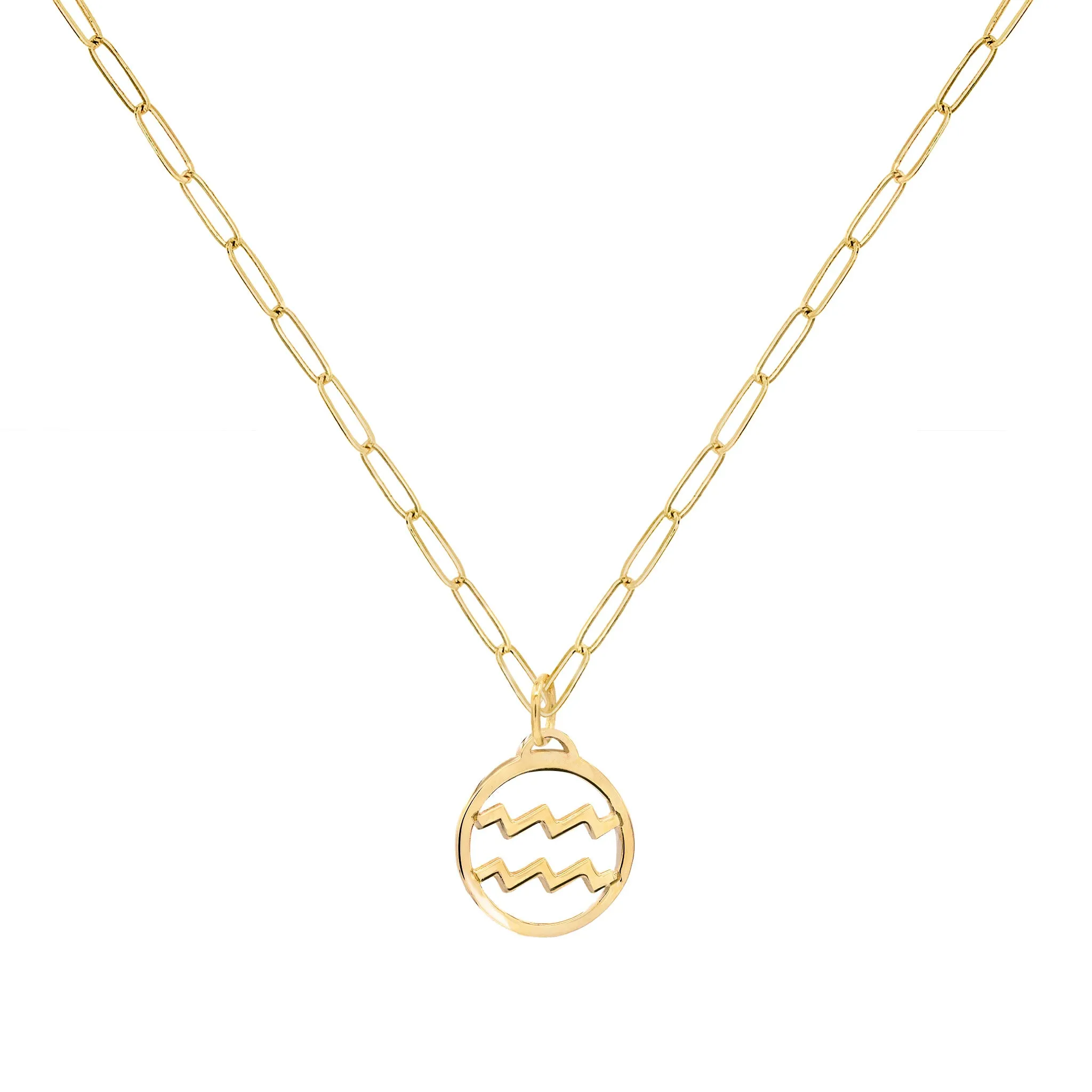 Flat Aquarius Pendant with Adelaide Mini Chain in 14k Gold sold by Haverhill