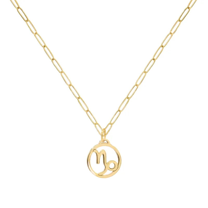 Flat Capricorn Pendant with Adelaide Mini Chain in 14k Gold sold by Haverhill