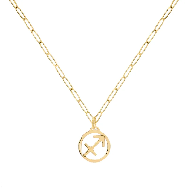Flat Sagittarius Pendant with Adelaide Mini Chain in 14k Gold sold by Haverhill