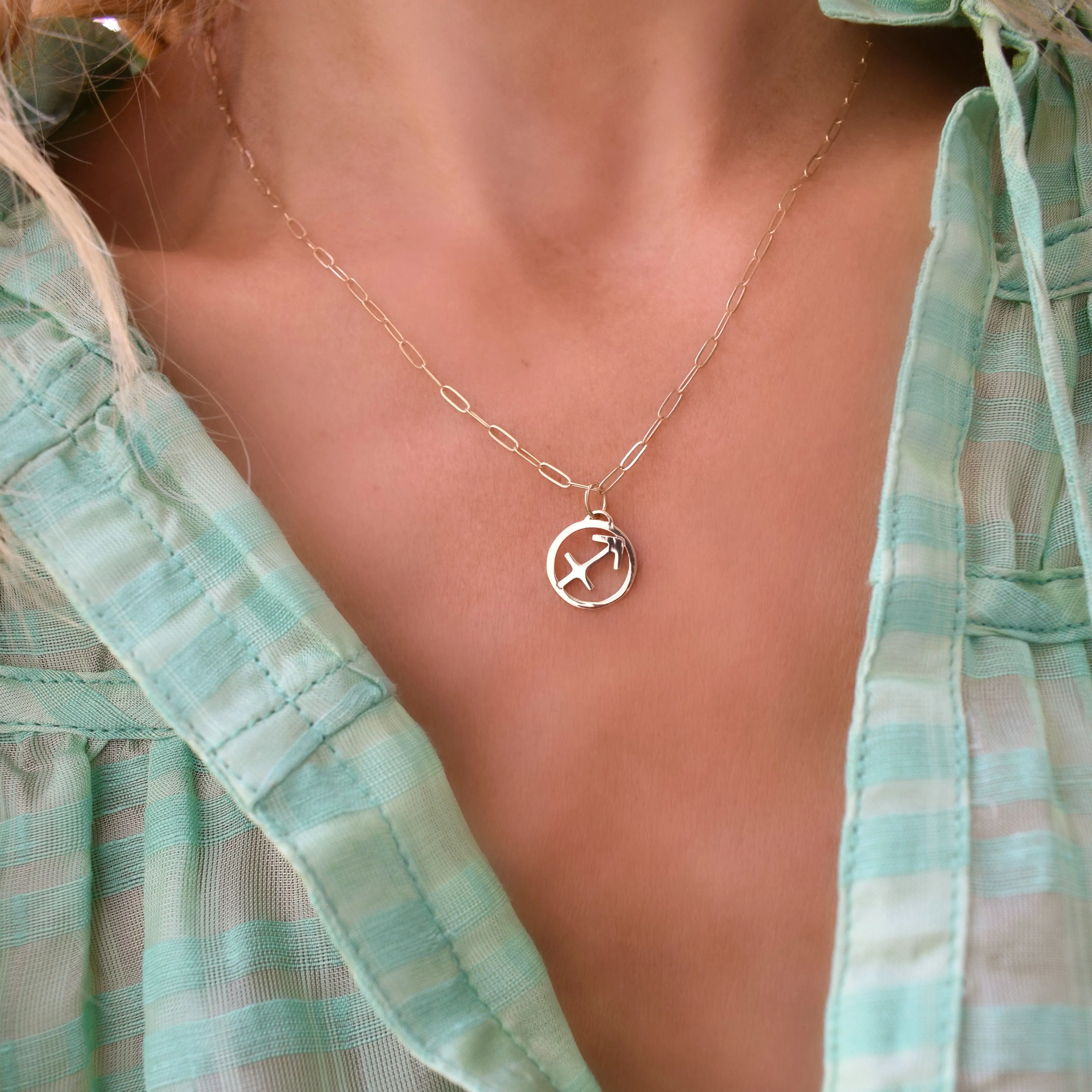 Flat Sagittarius Pendant with Adelaide Mini Chain in 14k Gold sold by Haverhill product image thumbnail 2