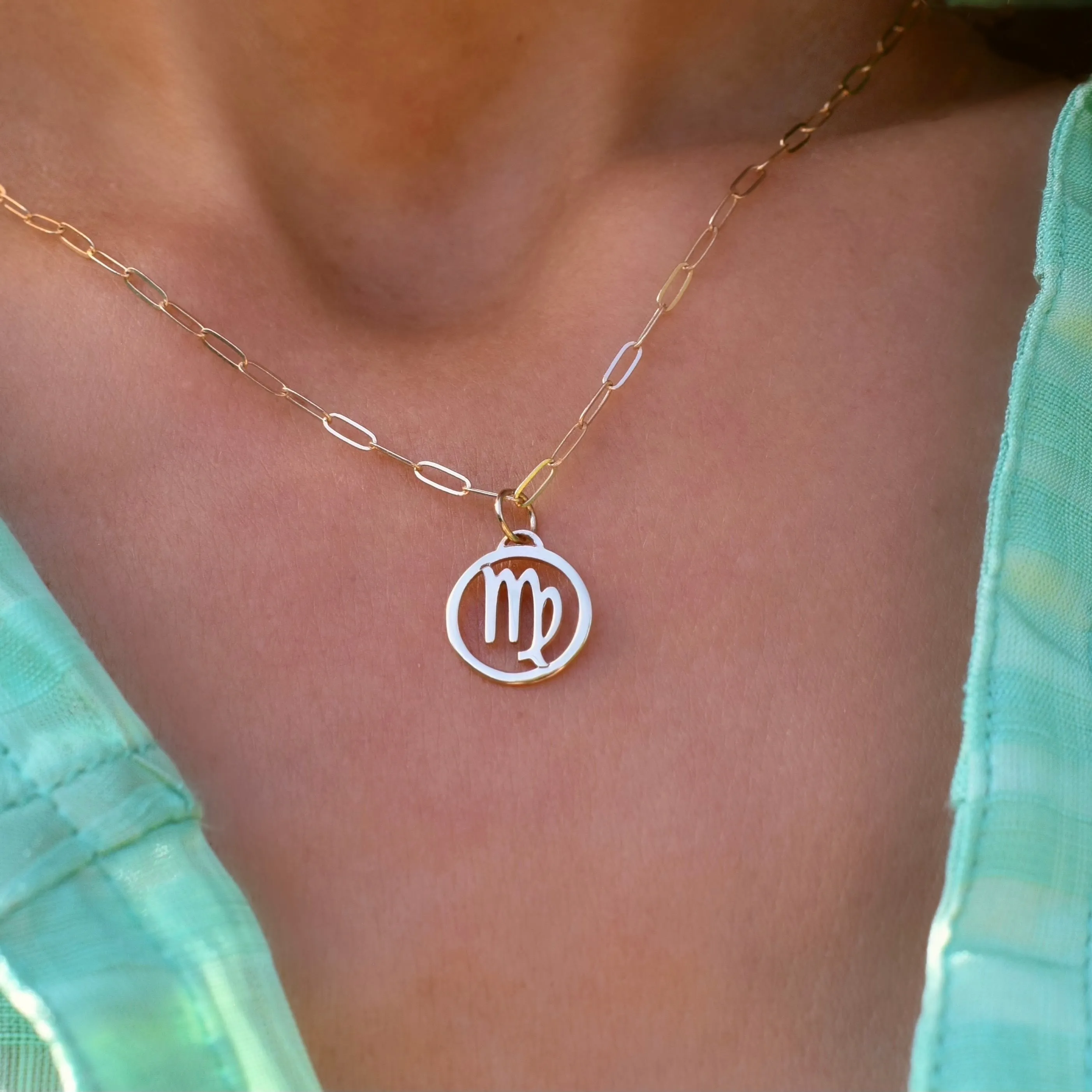 Flat Virgo Pendant with Adelaide Mini Chain in 14k Gold sold by Haverhill product image thumbnail 3