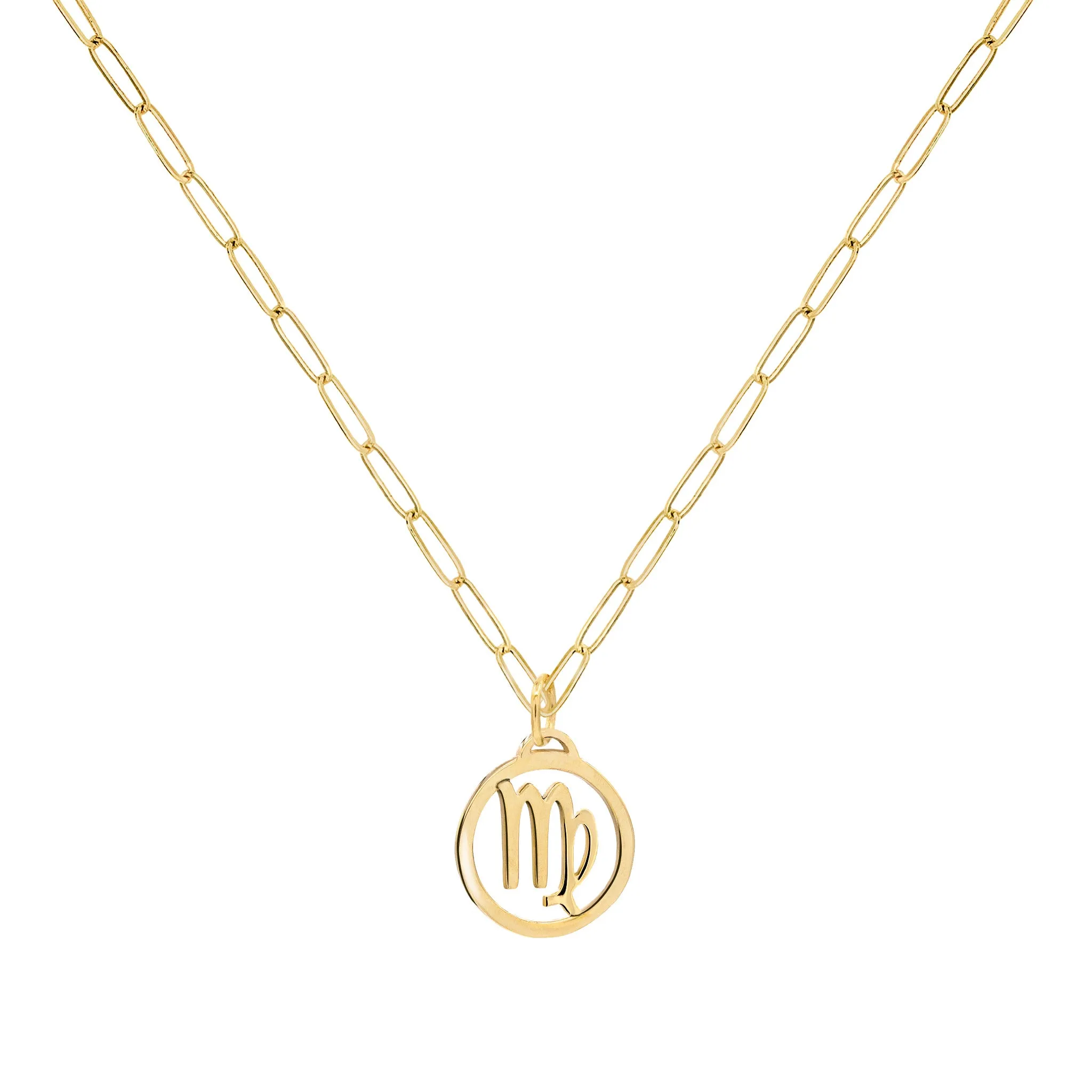 Flat Virgo Pendant with Adelaide Mini Chain in 14k Gold sold by Haverhill