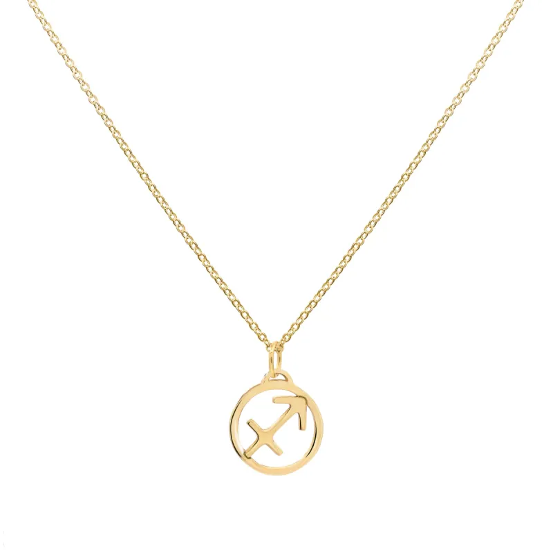 Flat Sagittarius Pendant with Classic Chain in 14k Gold sold by Haverhill