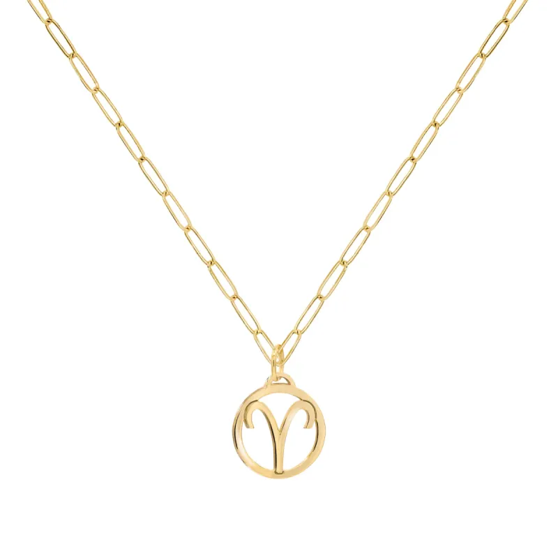 Flat Aries Pendant with Adelaide Mini Chain in 14k Gold sold by Haverhill