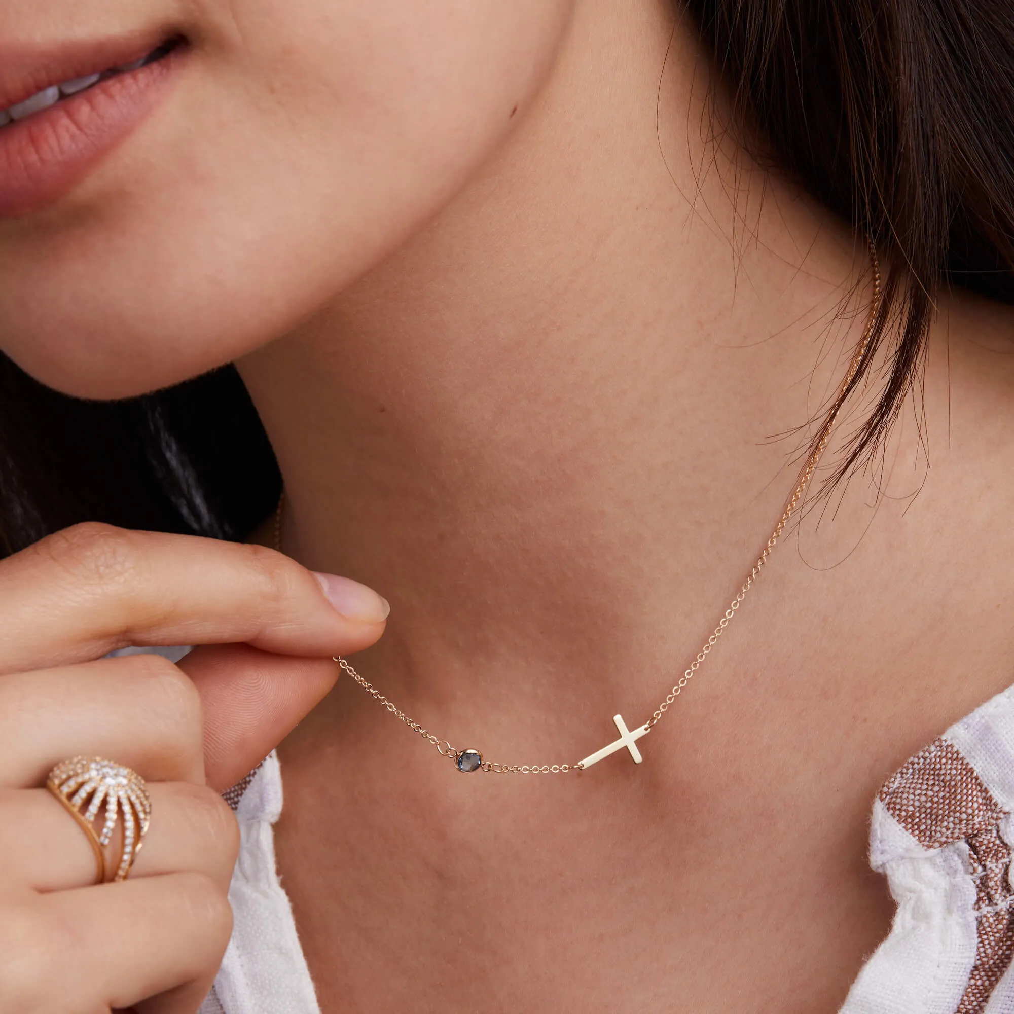 Infinity & Cross with 1 Petite Birthstone Necklace in 14k Gold sold by Haverhill product image thumbnail 3