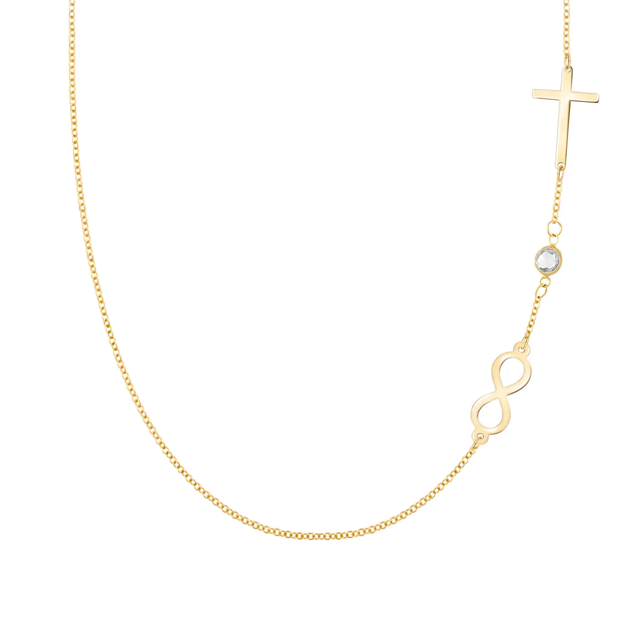 Infinity & Cross with 1 Petite Birthstone Necklace in 14k Gold sold by Haverhill