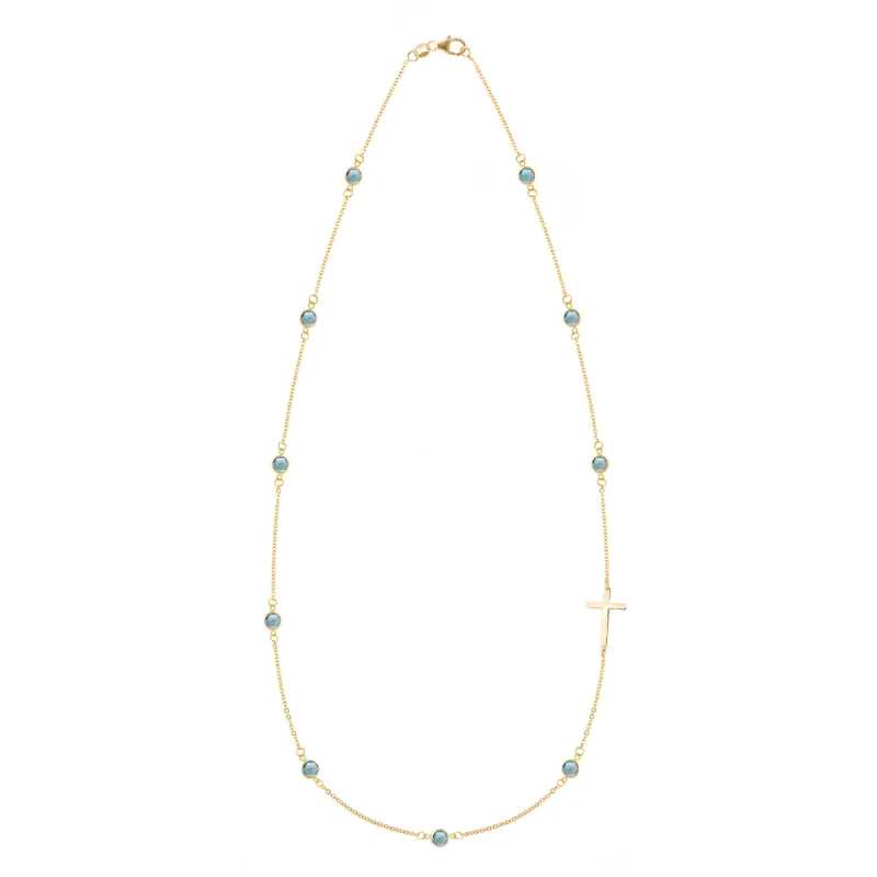 Bayberry Nantucket Blue Topaz Birthstone Cross Necklace in 14k Gold (December) sold by Haverhill